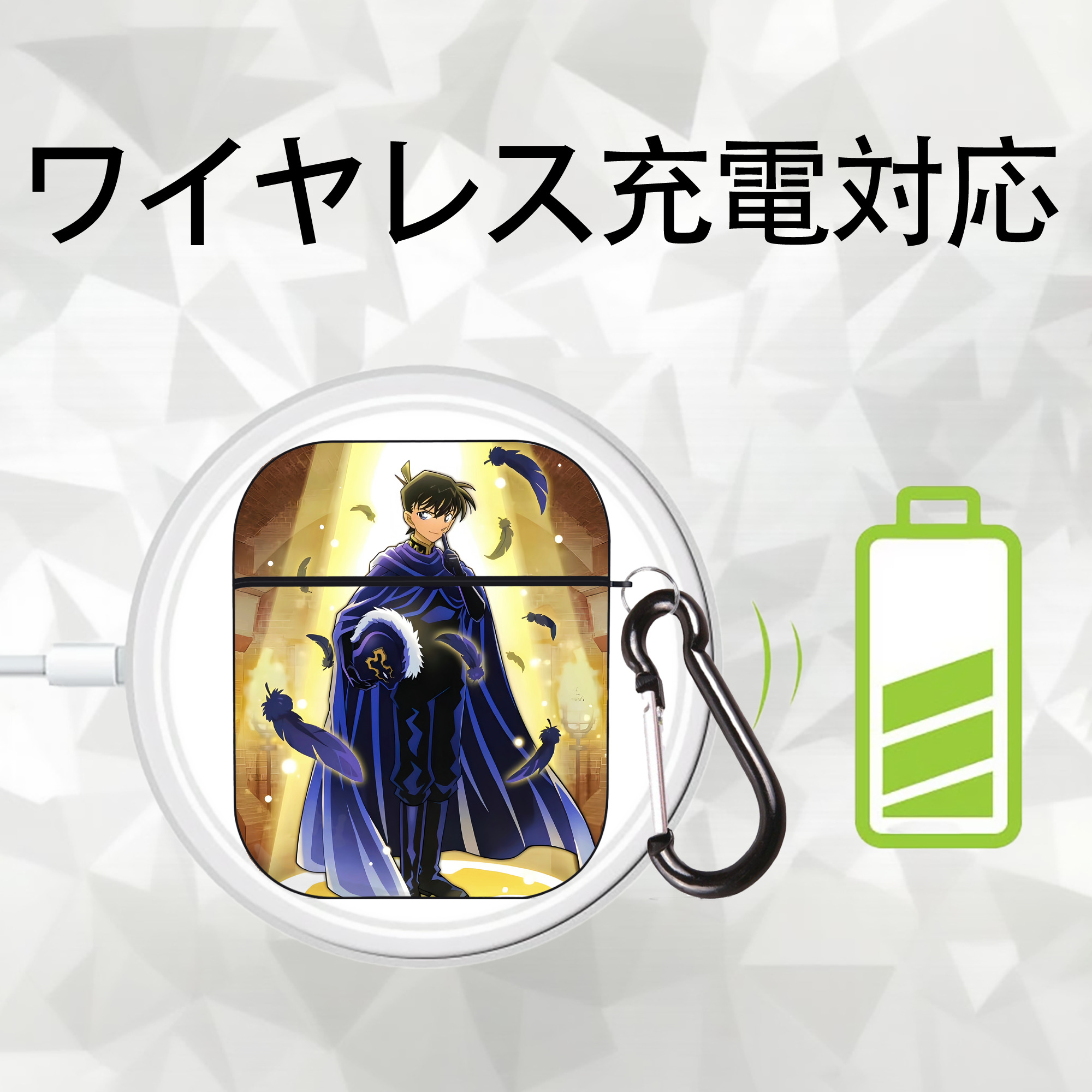 名探偵コナン Detective Conan AirPods 第2世代保護ケース ハードシェル ブラック 耐衝撃・防指紋・カラビナ付き