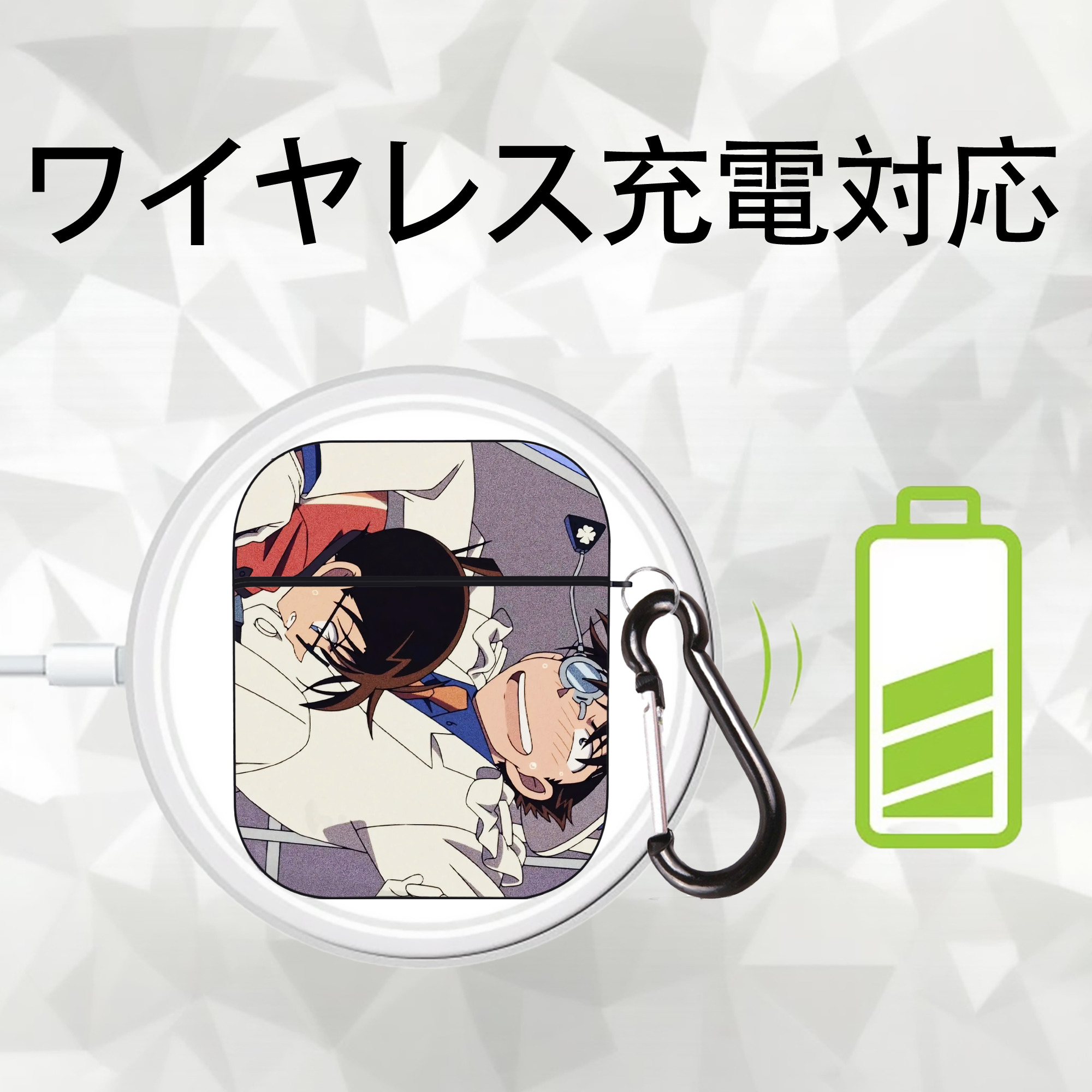 名探偵コナン Detective Conan AirPods 第2世代保護ケース ハードシェル ブラック 耐衝撃・防指紋・カラビナ付き