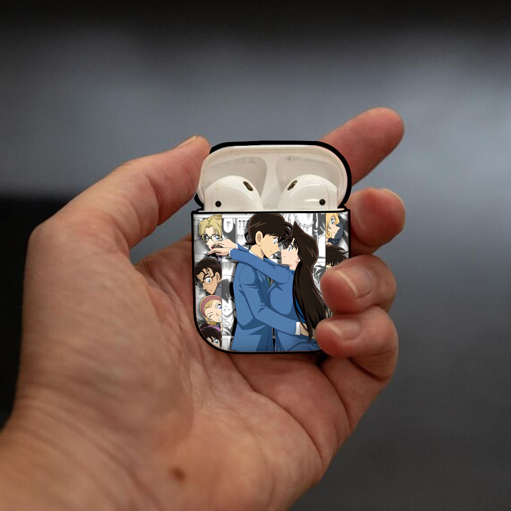 名探偵コナン Detective Conan AirPods 第2世代保護ケース ハードシェル ブラック 耐衝撃・防指紋・カラビナ付き