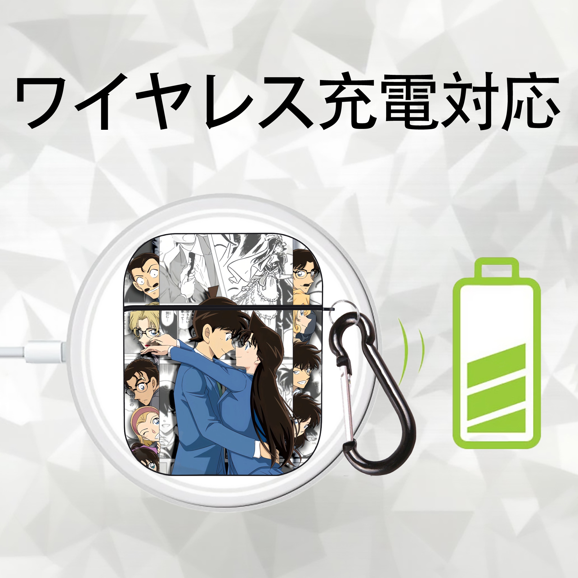名探偵コナン Detective Conan AirPods 第2世代保護ケース ハードシェル ブラック 耐衝撃・防指紋・カラビナ付き