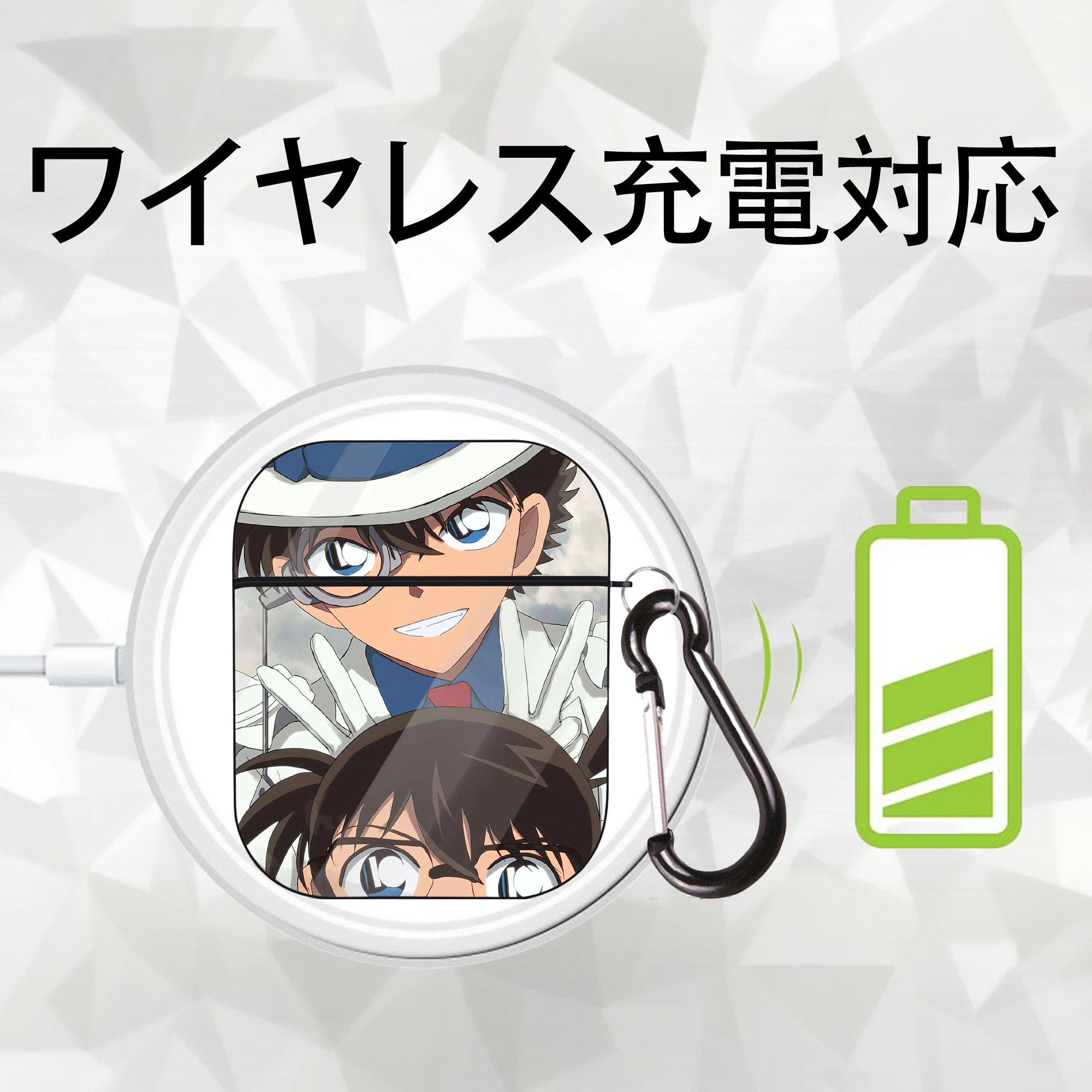 名探偵コナン Detective Conan AirPods 第2世代保護ケース ハードシェル ブラック 耐衝撃・防指紋・カラビナ付き