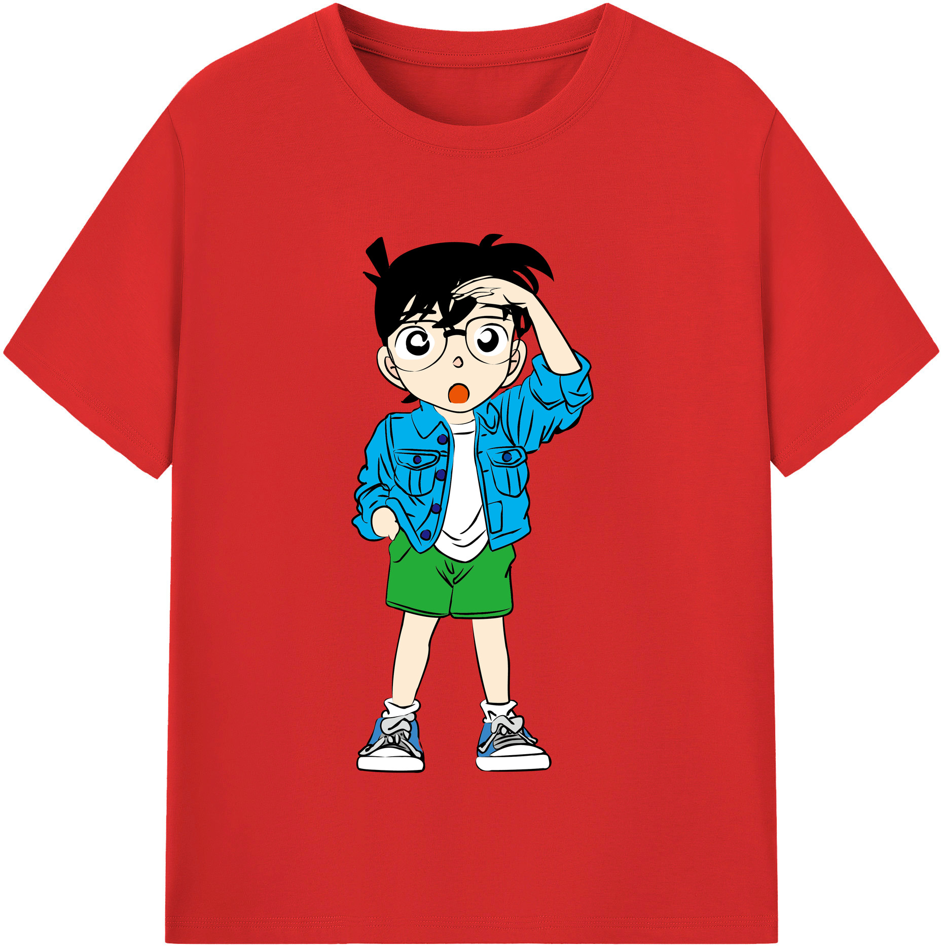 （画像用） 名探偵コナン 江戸川 コナン Detective Conan Conan Edogawa 綿100％半袖Tシャツ（フロントプリント）