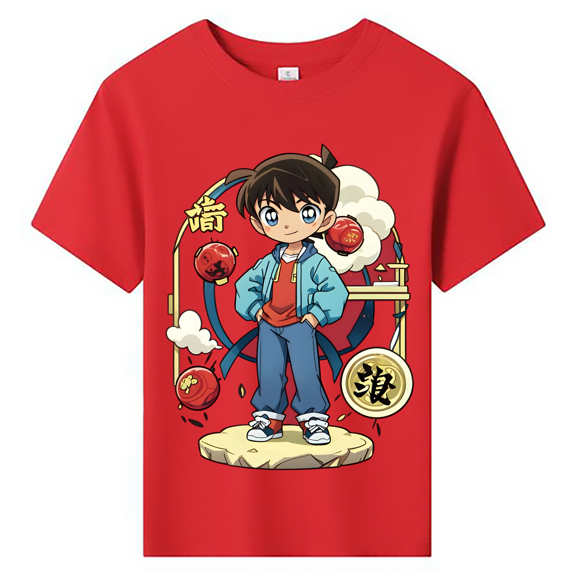 （画像用） 名探偵コナン 江戸川 コナン Detective Conan Conan Edogawa 綿100％キッズTシャツ（フロントプリント）