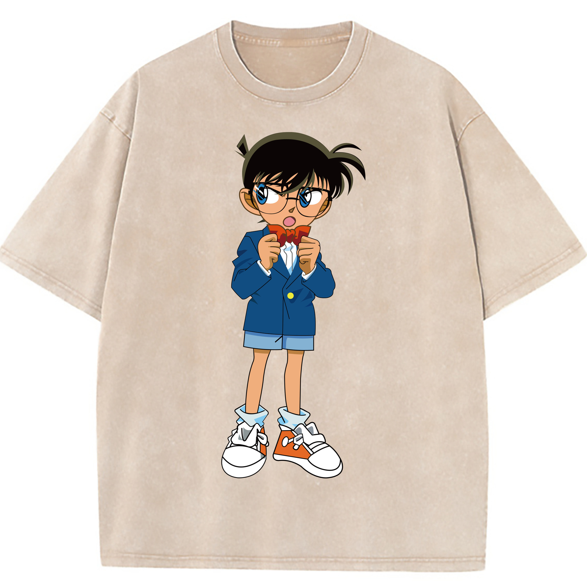 （画像用） 名探偵コナン 江戸川 コナン Detective Conan Conan Edogawa 綿100% ヴィンテージ風 半袖Tシャツ（フロントプリント）