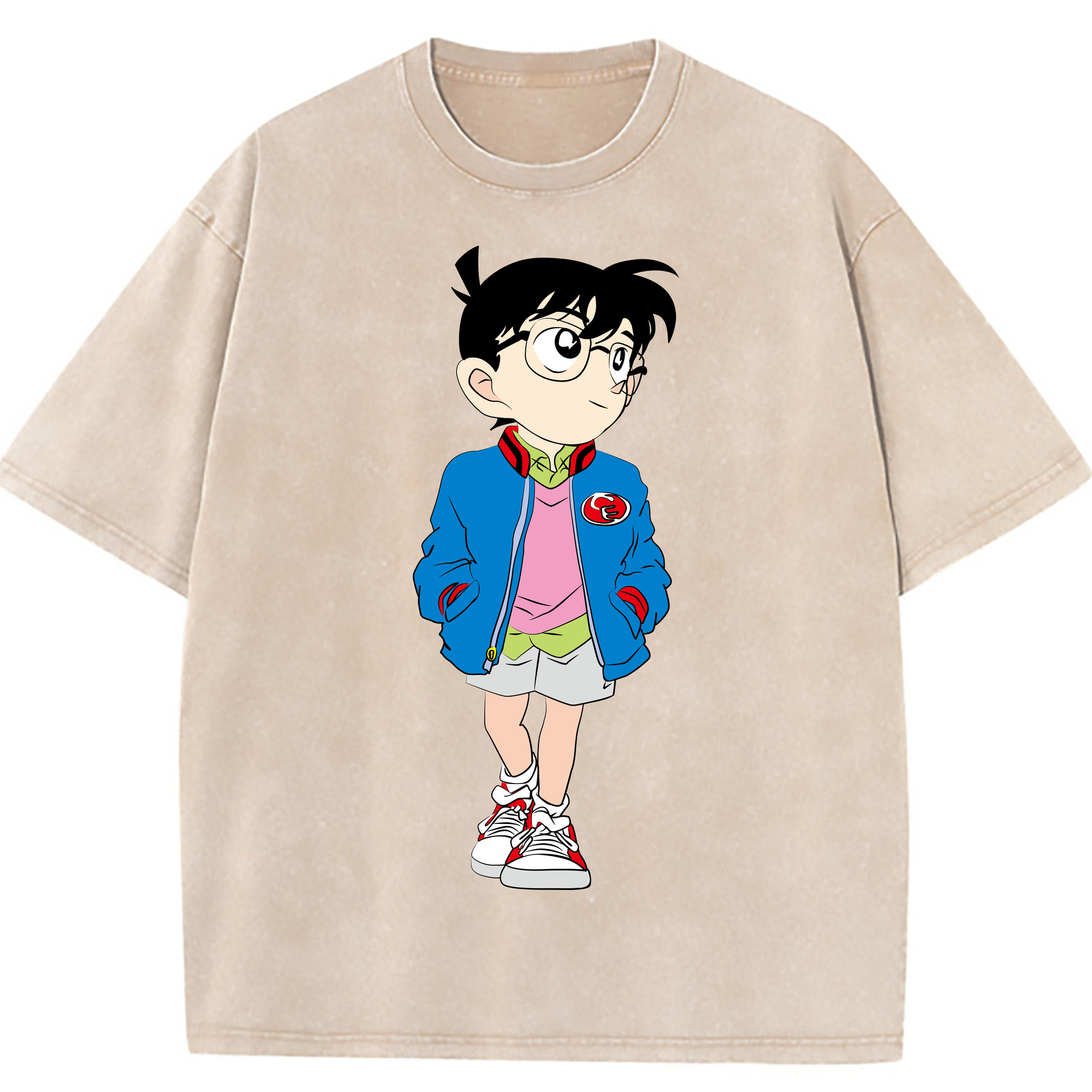 （画像用） 名探偵コナン 江戸川 コナン Detective Conan Conan Edogawa 綿100% ヴィンテージ風 半袖Tシャツ（フロントプリント）