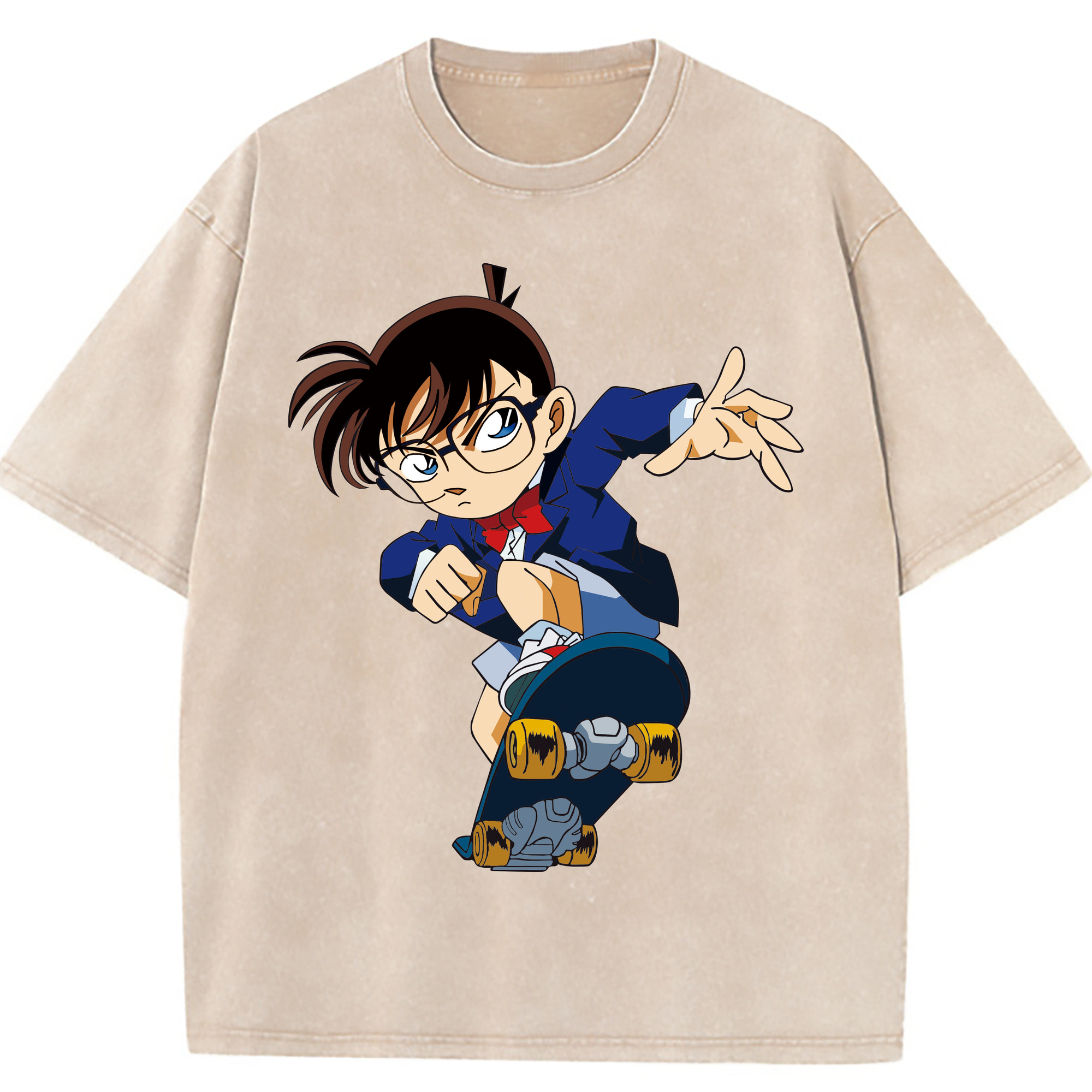 （画像用） 名探偵コナン 江戸川 コナン Detective Conan Conan Edogawa 綿100% ヴィンテージ風 半袖Tシャツ（フロントプリント）