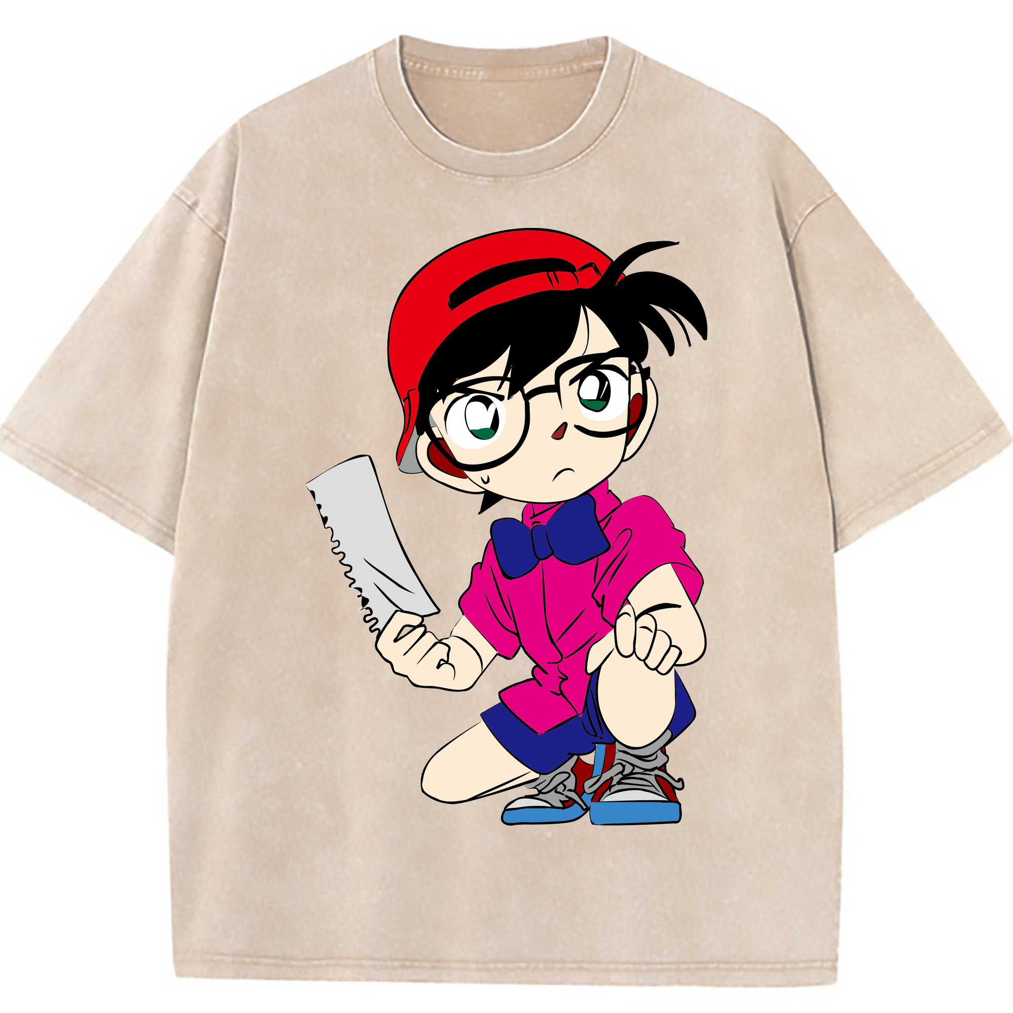 （画像用） 名探偵コナン 江戸川 コナン Detective Conan Conan Edogawa 綿100% ヴィンテージ風 半袖Tシャツ（フロントプリント）