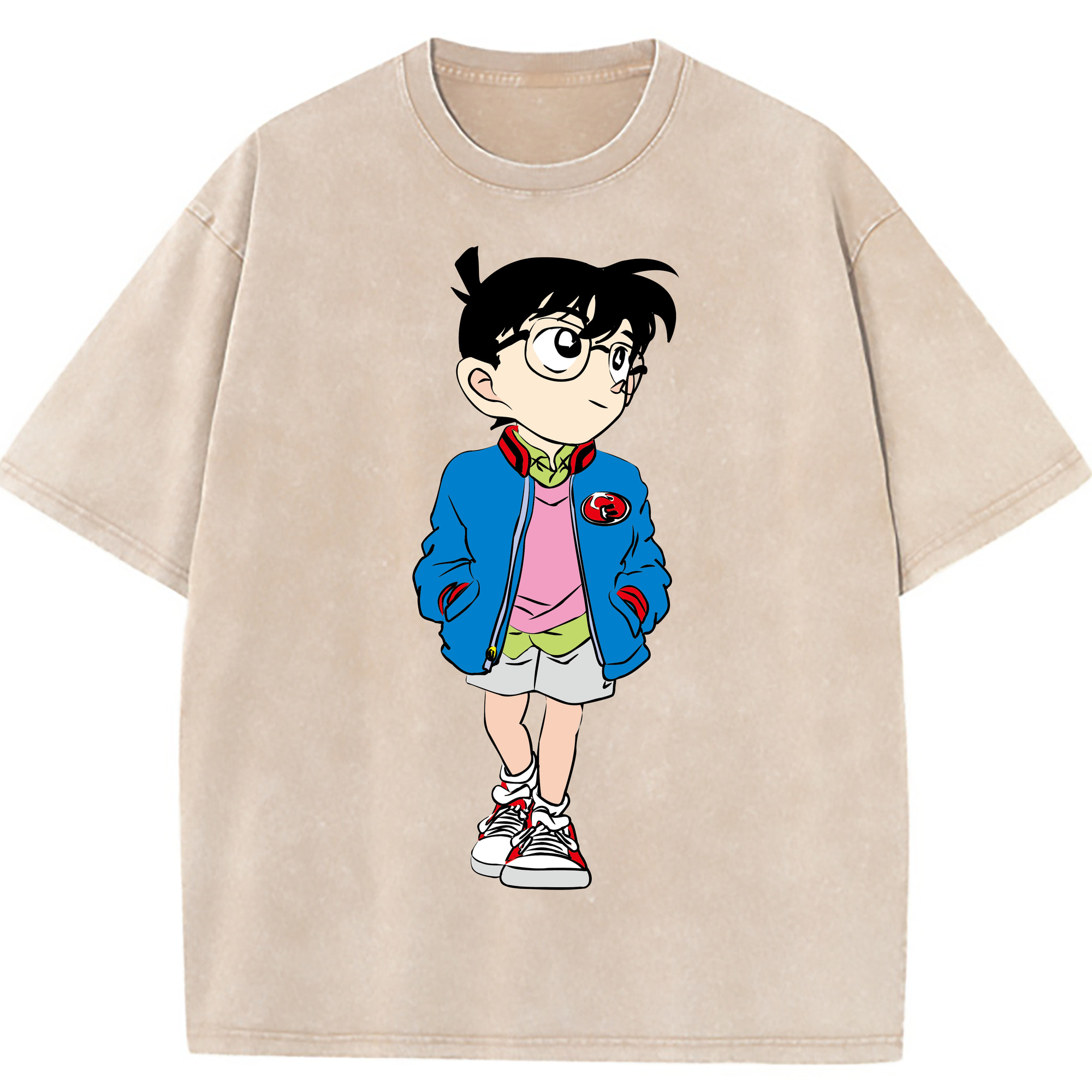 （画像用） 名探偵コナン 江戸川 コナン Detective Conan Conan Edogawa 綿100% ヴィンテージ風 半袖Tシャツ（フロントプリント）