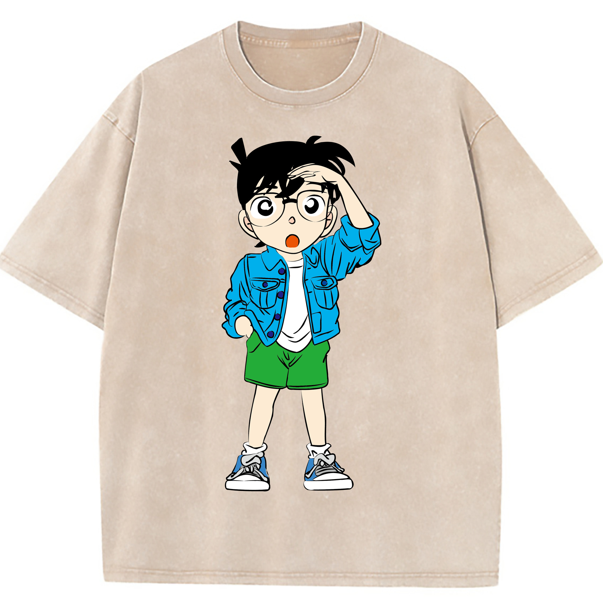 （画像用） 名探偵コナン 江戸川 コナン Detective Conan Conan Edogawa 綿100% ヴィンテージ風 半袖Tシャツ（フロントプリント）