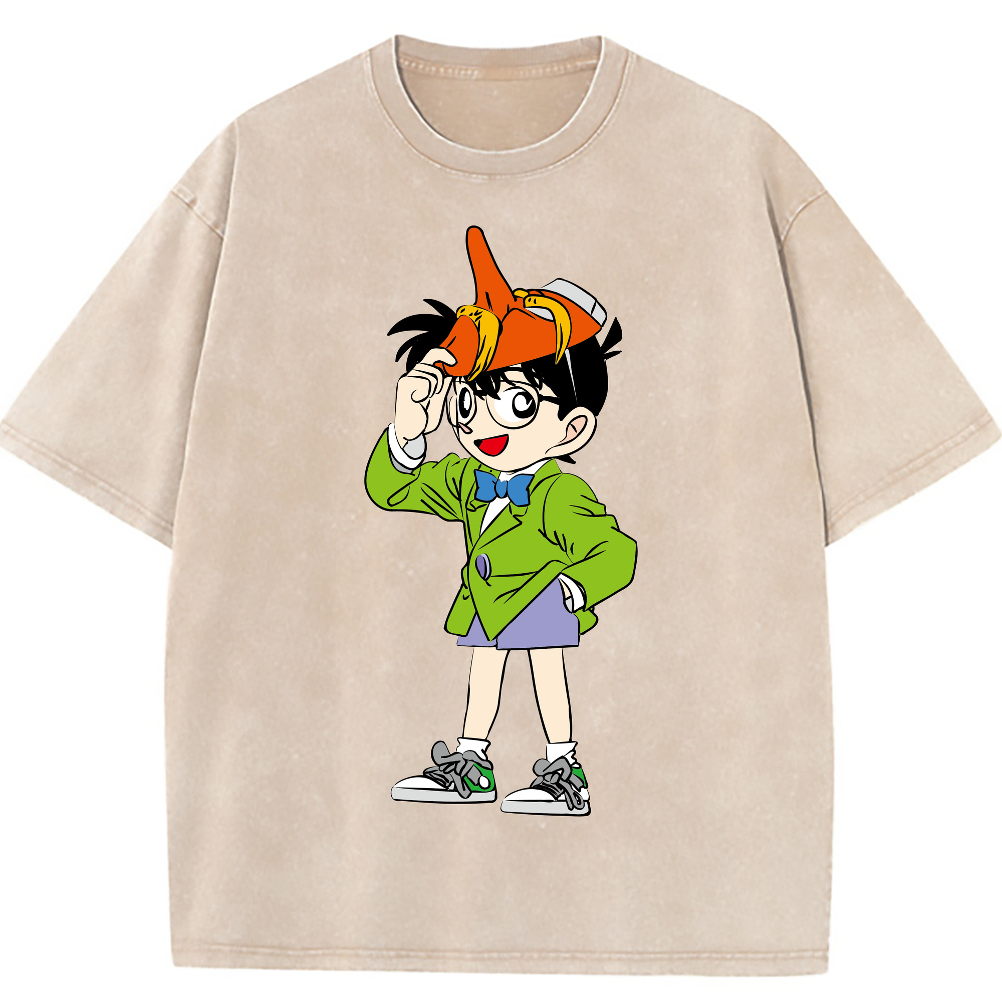 （画像用） 名探偵コナン 江戸川 コナン Detective Conan Conan Edogawa 綿100% ヴィンテージ風 半袖Tシャツ（フロントプリント）