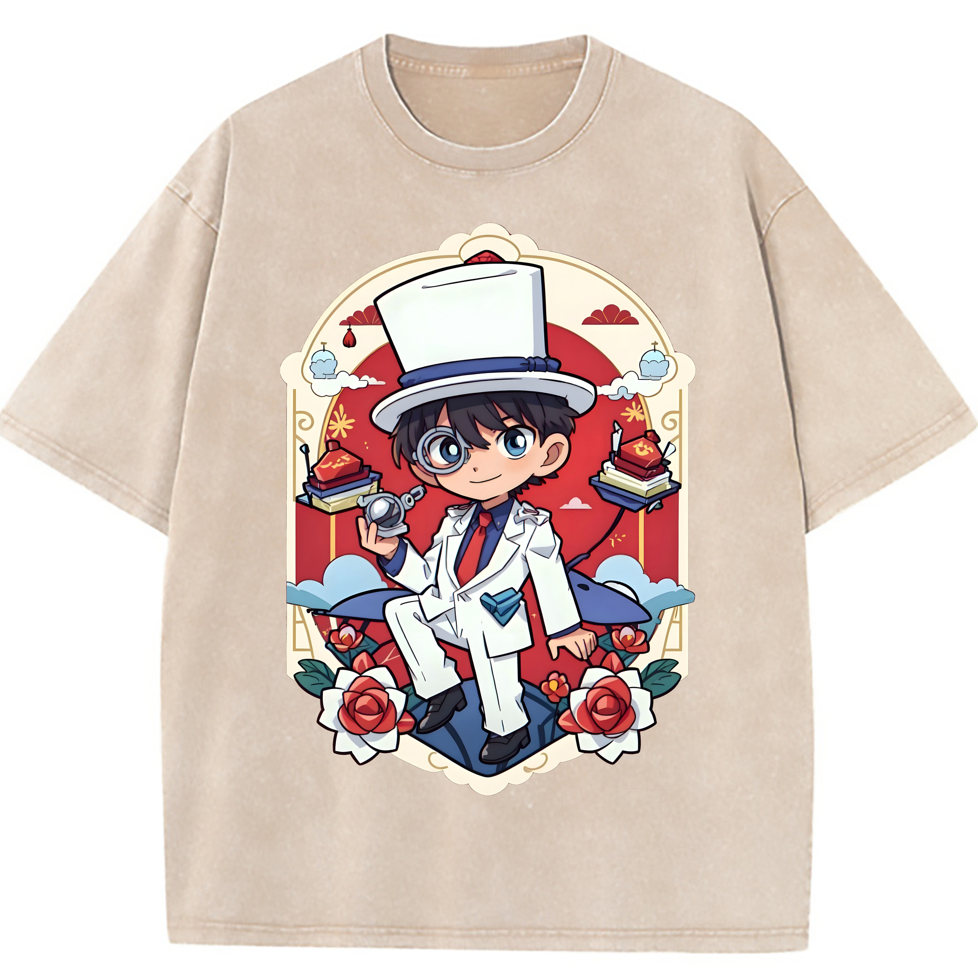 （画像用） 名探偵コナン くろば かいと Detective Conan Kuroba Kaito 綿100% ヴィンテージ風 半袖Tシャツ（フロントプリント）