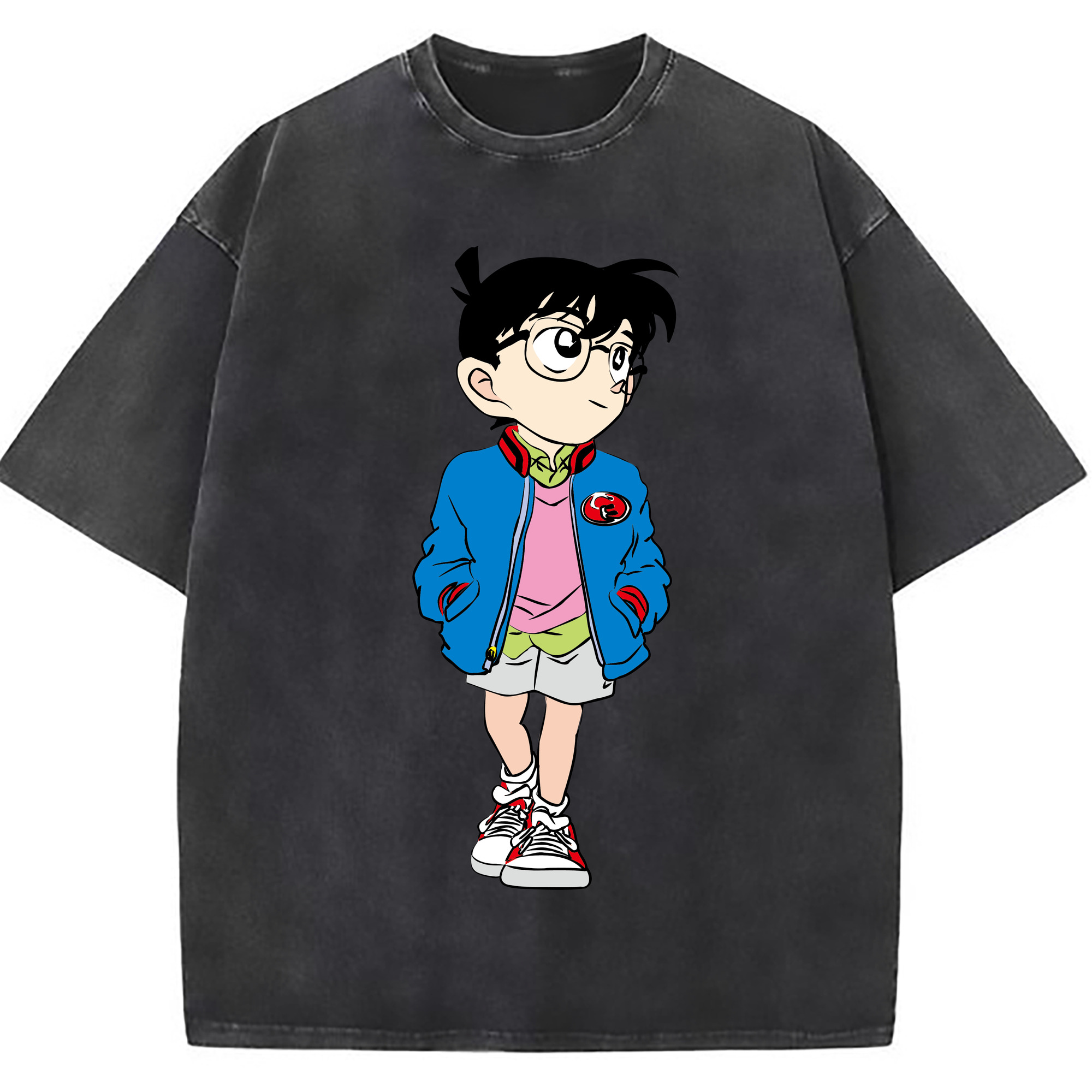 （画像用） 名探偵コナン 江戸川 コナン Detective Conan Conan Edogawa 綿100% ヴィンテージ風 半袖Tシャツ（フロントプリント）
