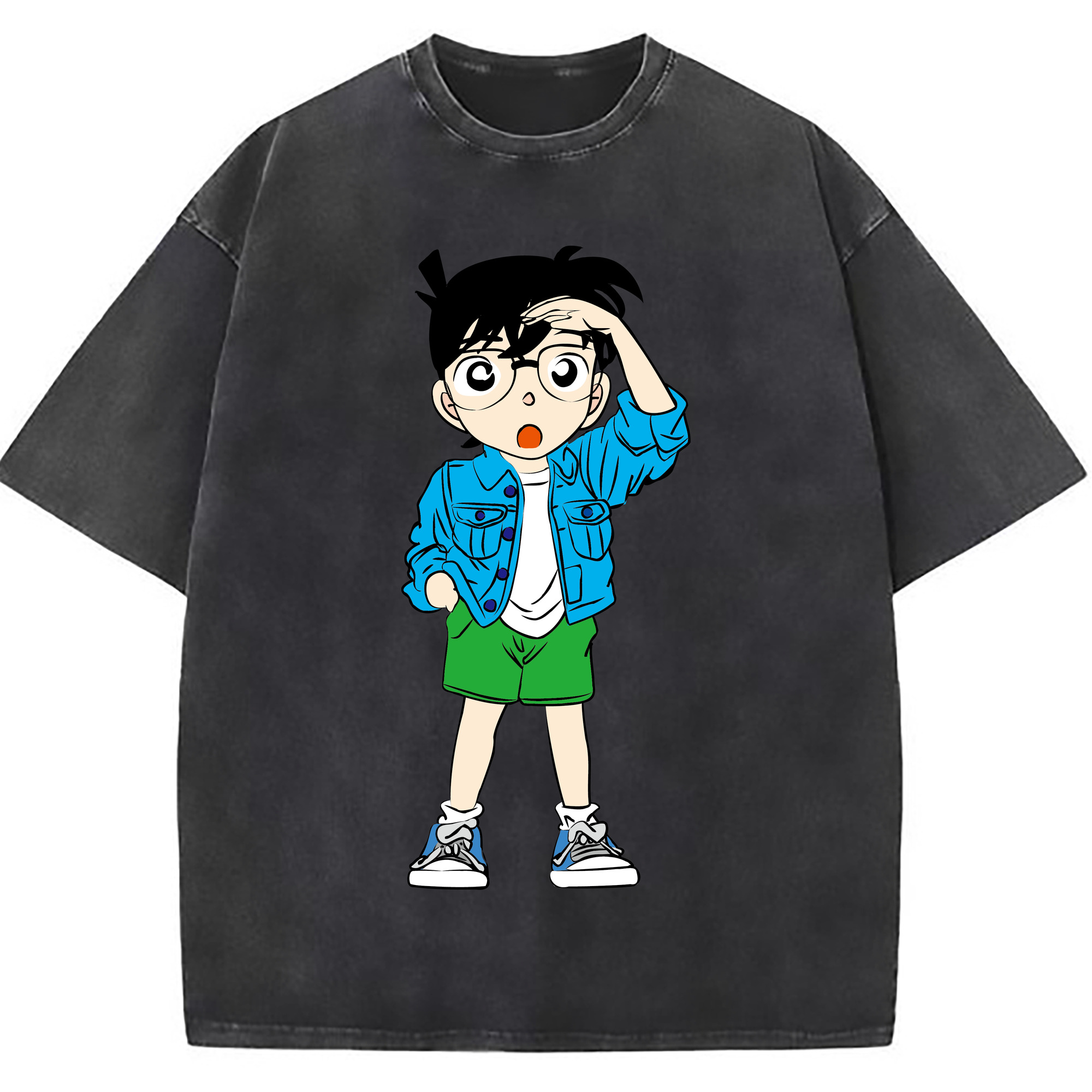 （画像用） 名探偵コナン 江戸川 コナン Detective Conan Conan Edogawa 綿100% ヴィンテージ風 半袖Tシャツ（フロントプリント）