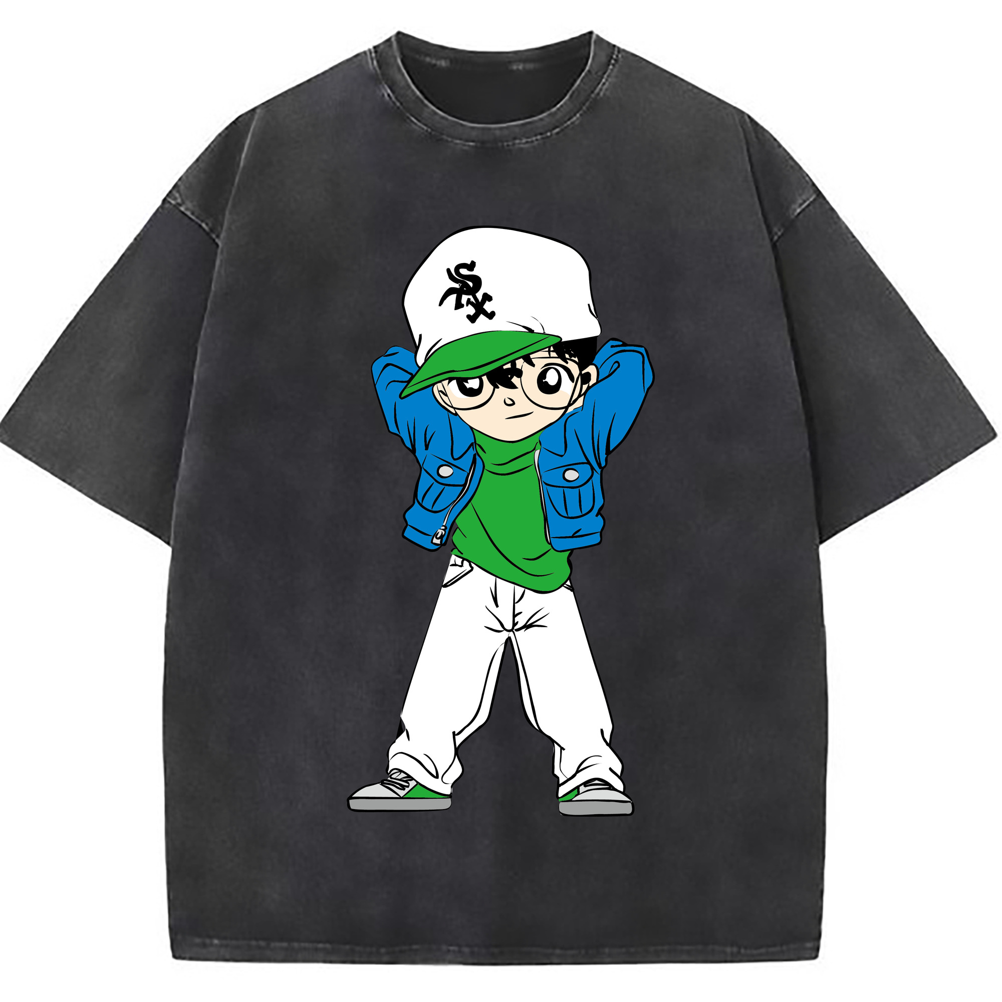 （画像用） 名探偵コナン 江戸川 コナン Detective Conan Conan Edogawa 綿100% ヴィンテージ風 半袖Tシャツ（フロントプリント）
