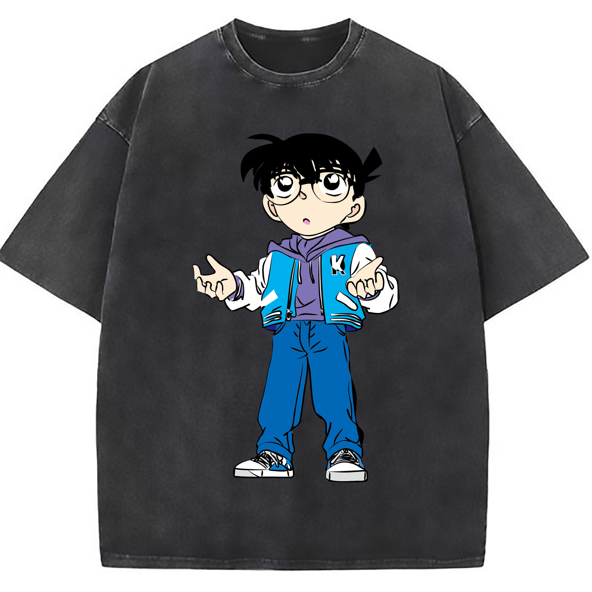 （画像用） 名探偵コナン 江戸川 コナン Detective Conan Conan Edogawa 綿100% ヴィンテージ風 半袖Tシャツ（フロントプリント）