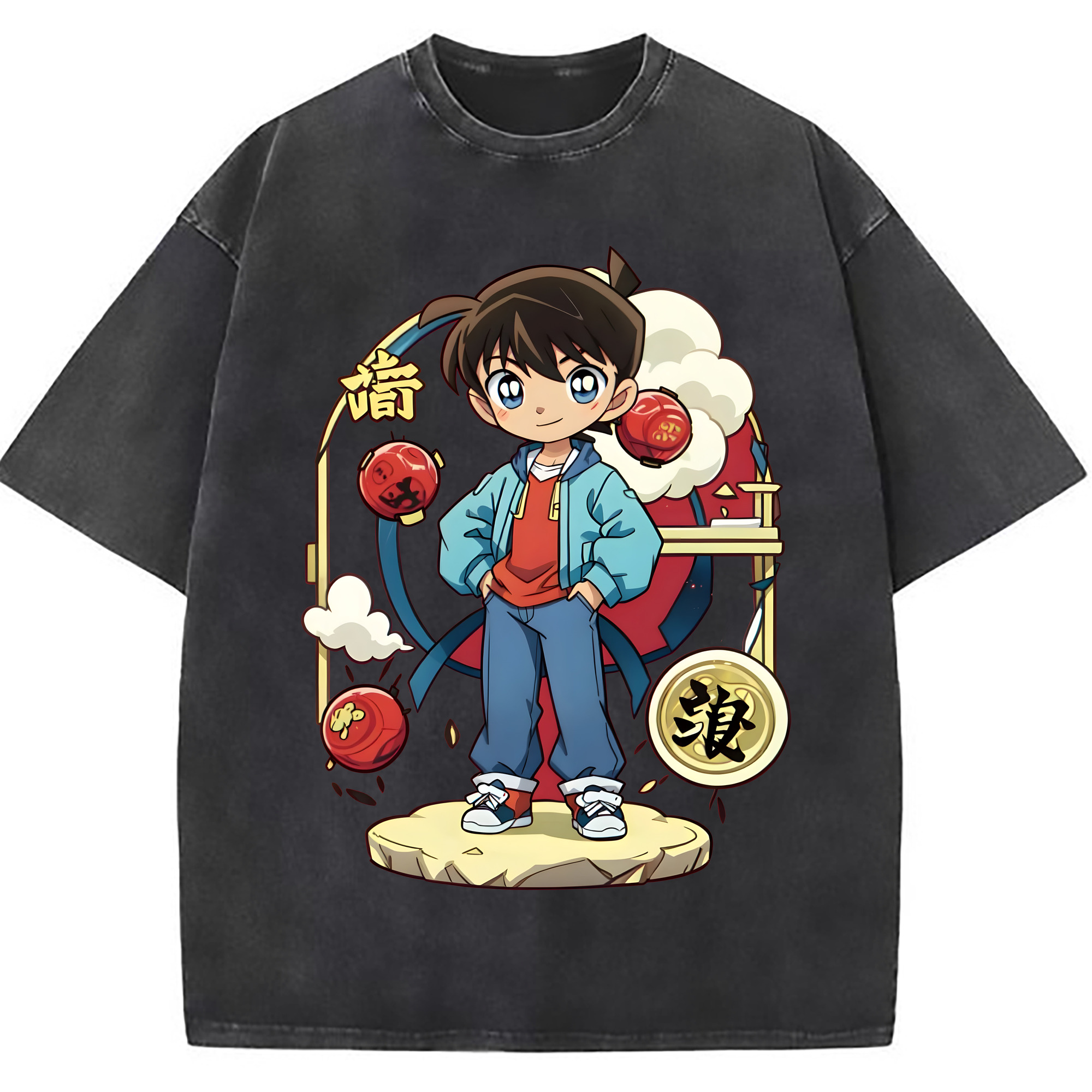 （画像用） 名探偵コナン 江戸川 コナン Detective Conan Conan Edogawa 綿100% ヴィンテージ風 半袖Tシャツ（フロントプリント）