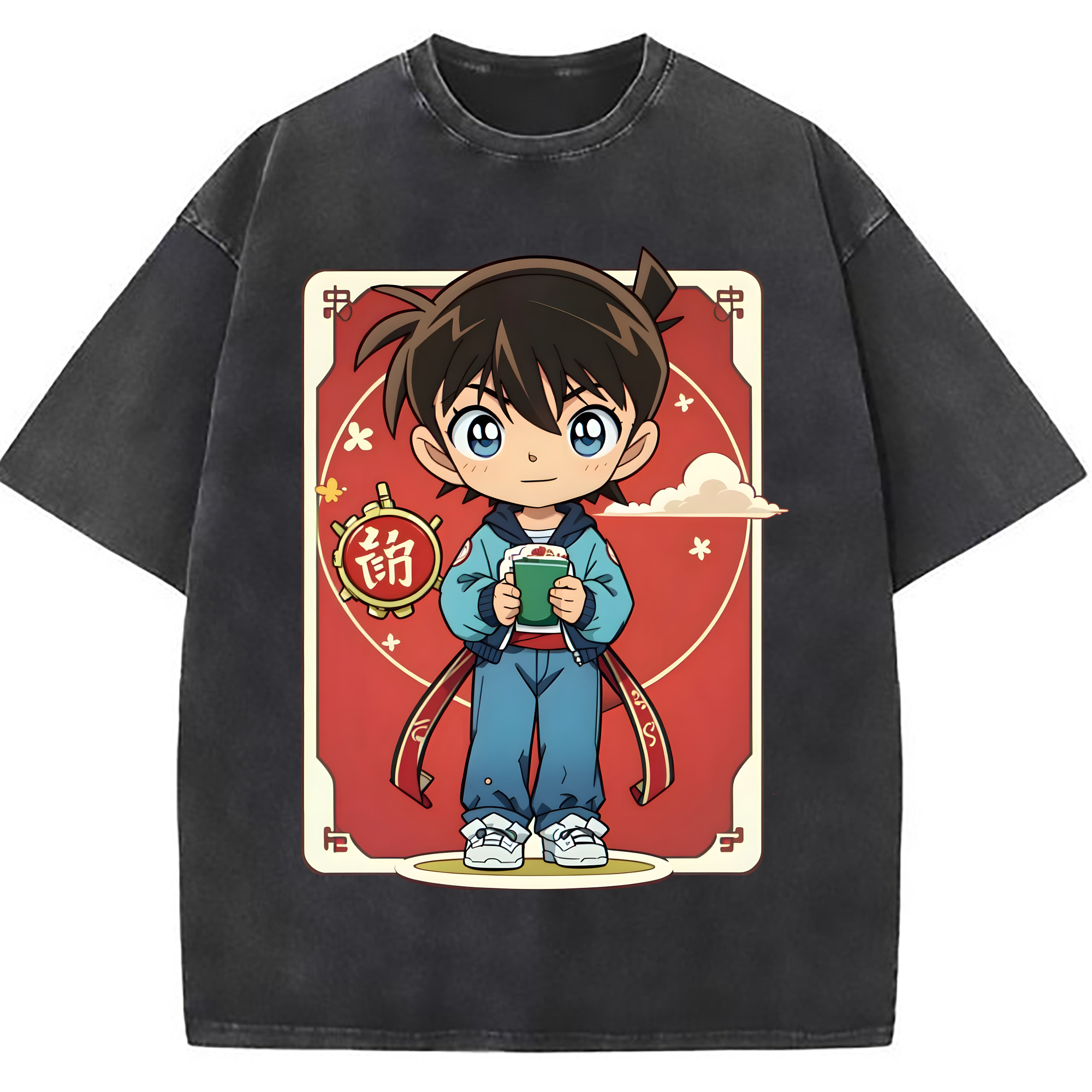 （画像用） 名探偵コナン 江戸川 コナン Detective Conan Conan Edogawa 綿100% ヴィンテージ風 半袖Tシャツ（フロントプリント）