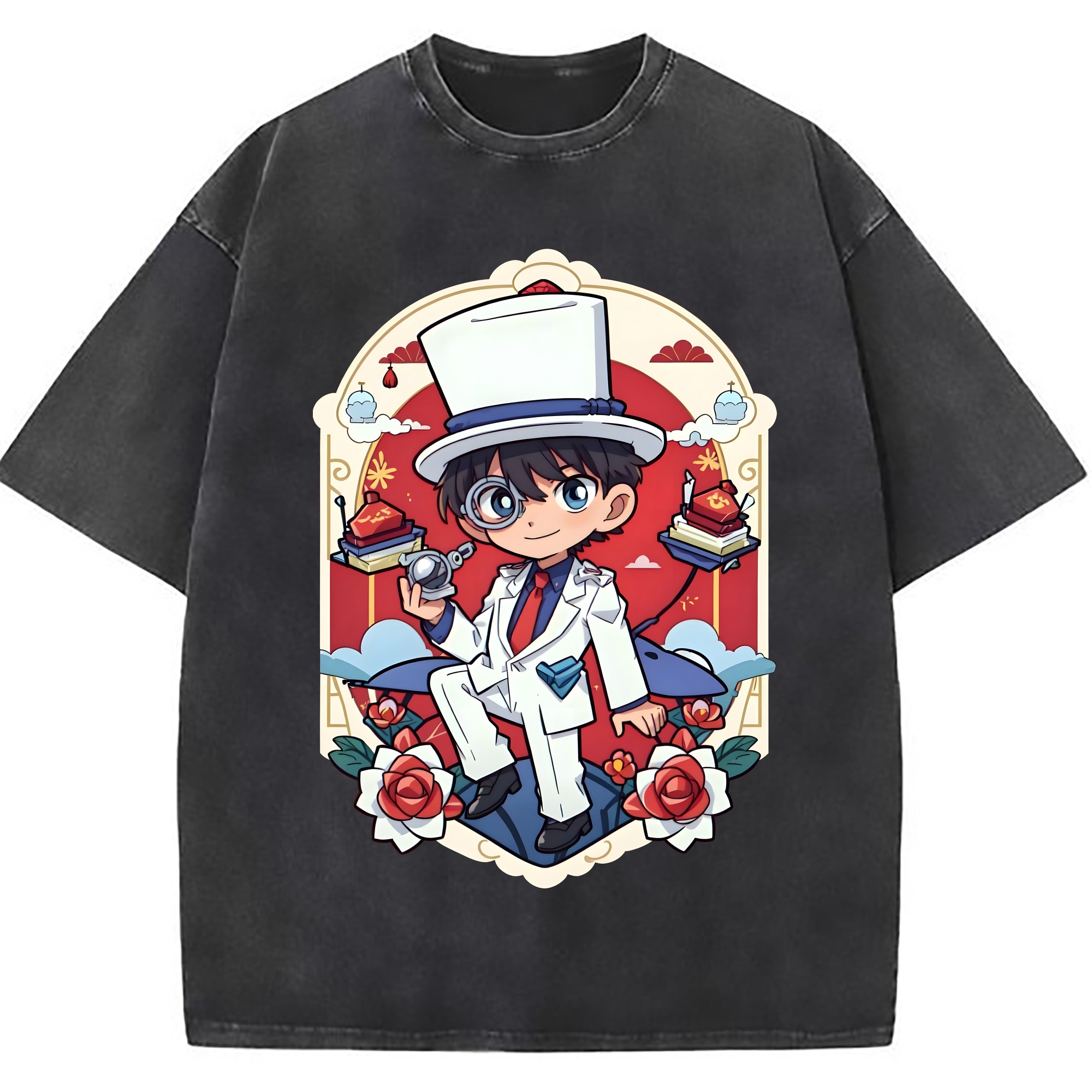 （画像用） 名探偵コナン くろば かいと Detective Conan Kuroba Kaito 綿100% ヴィンテージ風 半袖Tシャツ（フロントプリント）