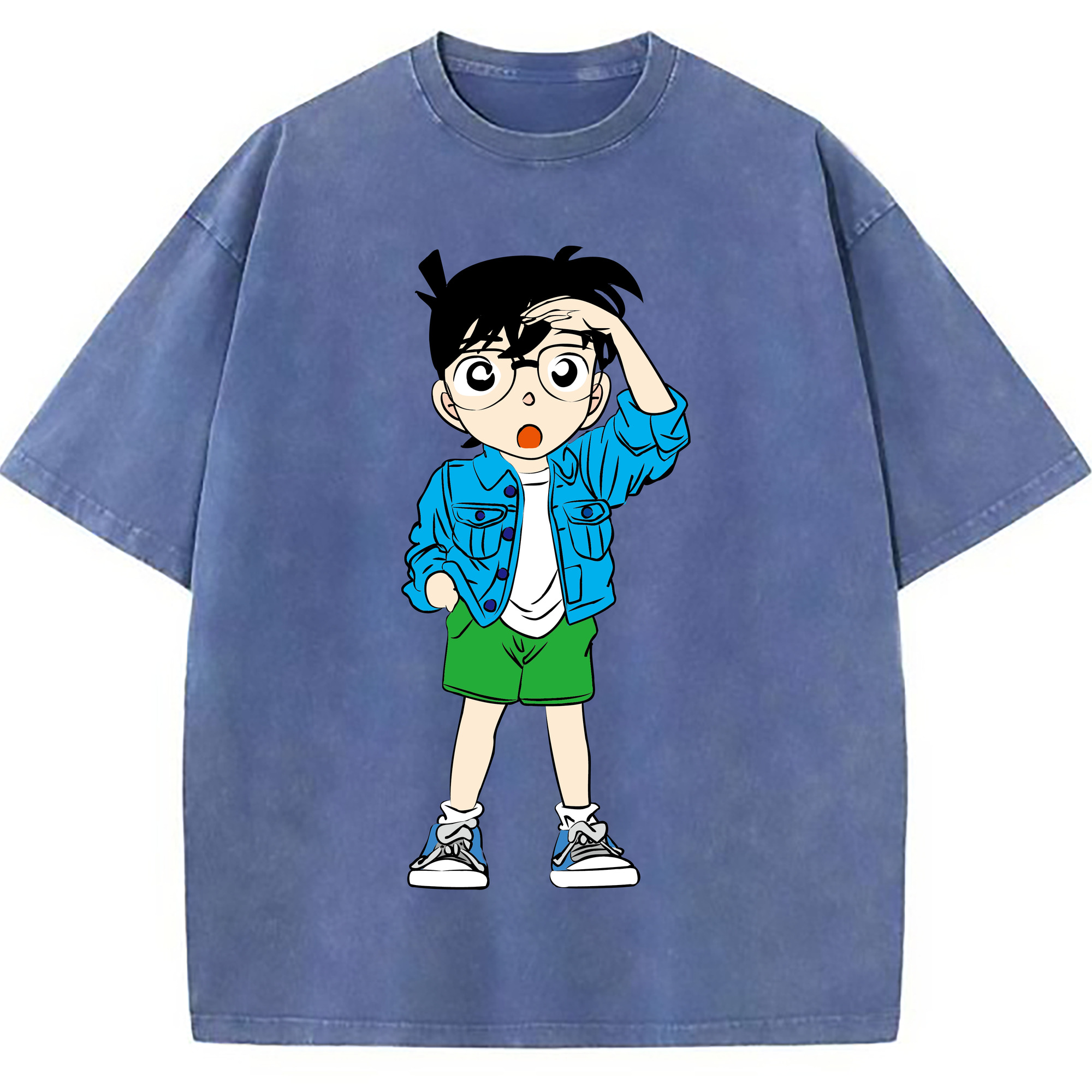 （画像用） 名探偵コナン 江戸川 コナン Detective Conan Conan Edogawa 綿100% ヴィンテージ風 半袖Tシャツ（フロントプリント）