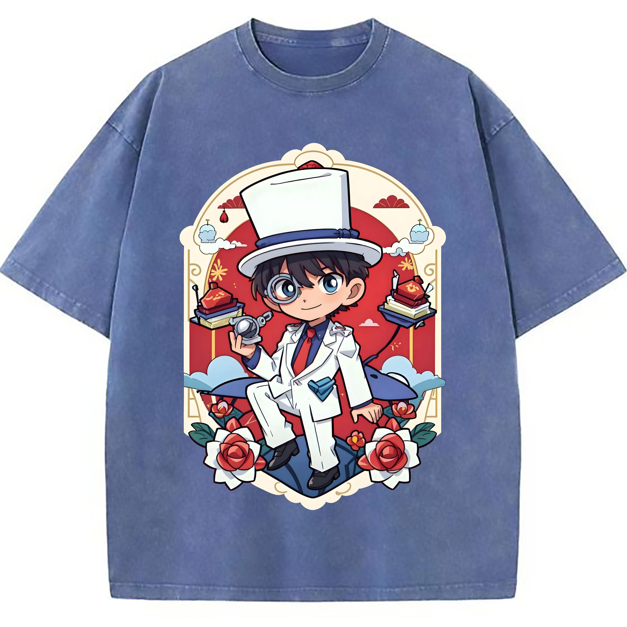 （画像用） 名探偵コナン くろば かいと Detective Conan Kuroba Kaito 綿100% ヴィンテージ風 半袖Tシャツ（フロントプリント）