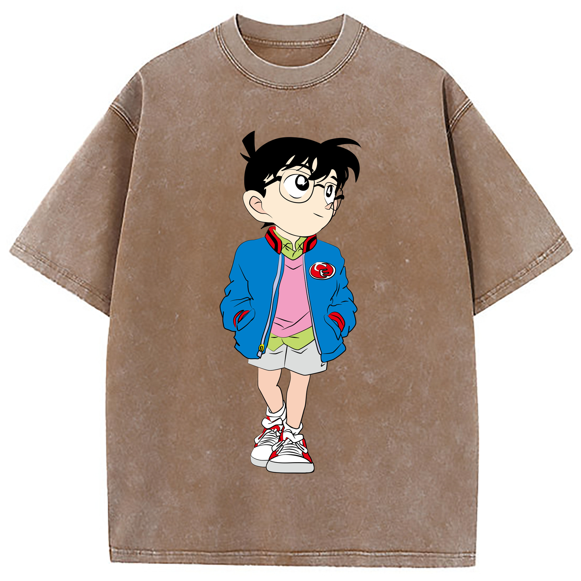 （画像用） 名探偵コナン 江戸川 コナン Detective Conan Conan Edogawa 綿100% ヴィンテージ風 半袖Tシャツ（フロントプリント）