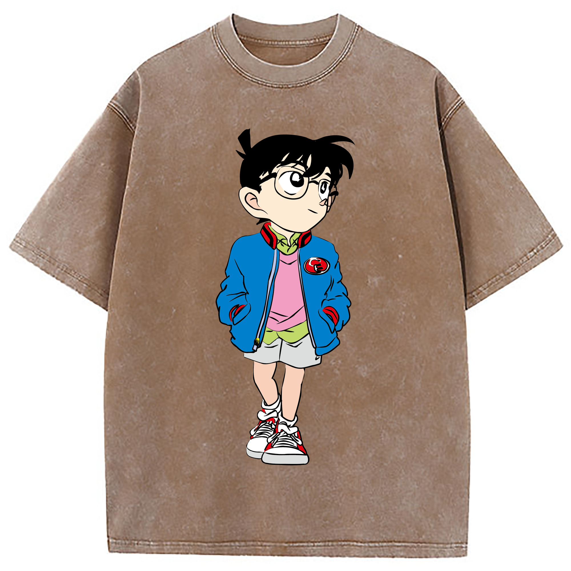 （画像用） 名探偵コナン 江戸川 コナン Detective Conan Conan Edogawa 綿100% ヴィンテージ風 半袖Tシャツ（フロントプリント）