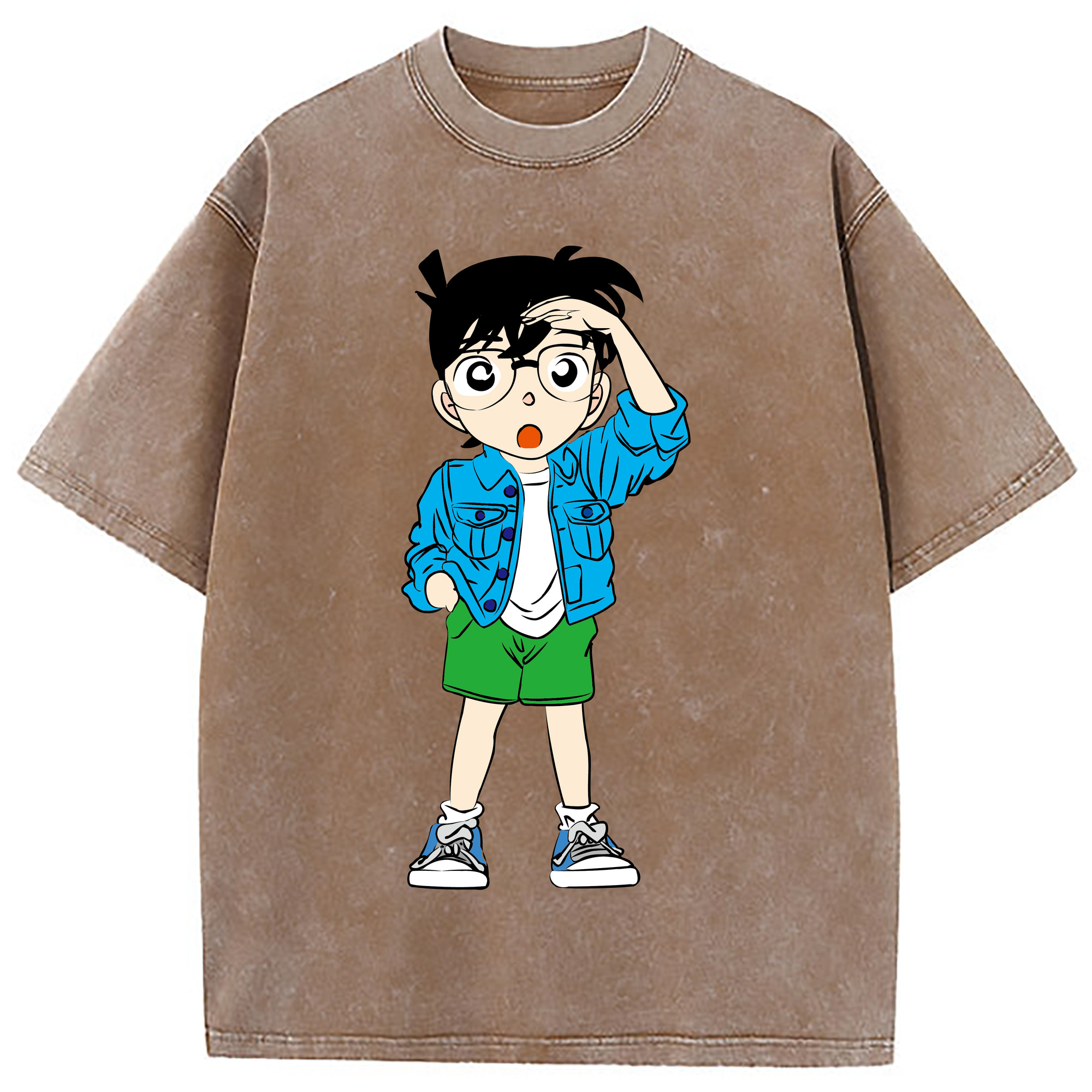 （画像用） 名探偵コナン 江戸川 コナン Detective Conan Conan Edogawa 綿100% ヴィンテージ風 半袖Tシャツ（フロントプリント）