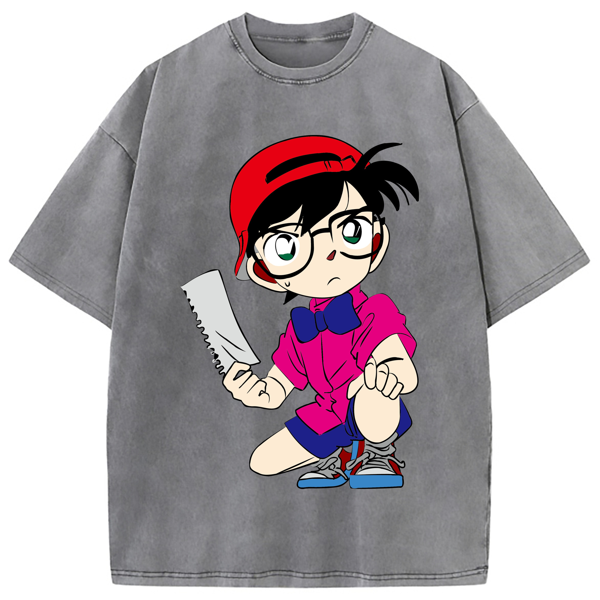 （画像用） 名探偵コナン 江戸川 コナン Detective Conan Conan Edogawa 綿100% ヴィンテージ風 半袖Tシャツ（フロントプリント）