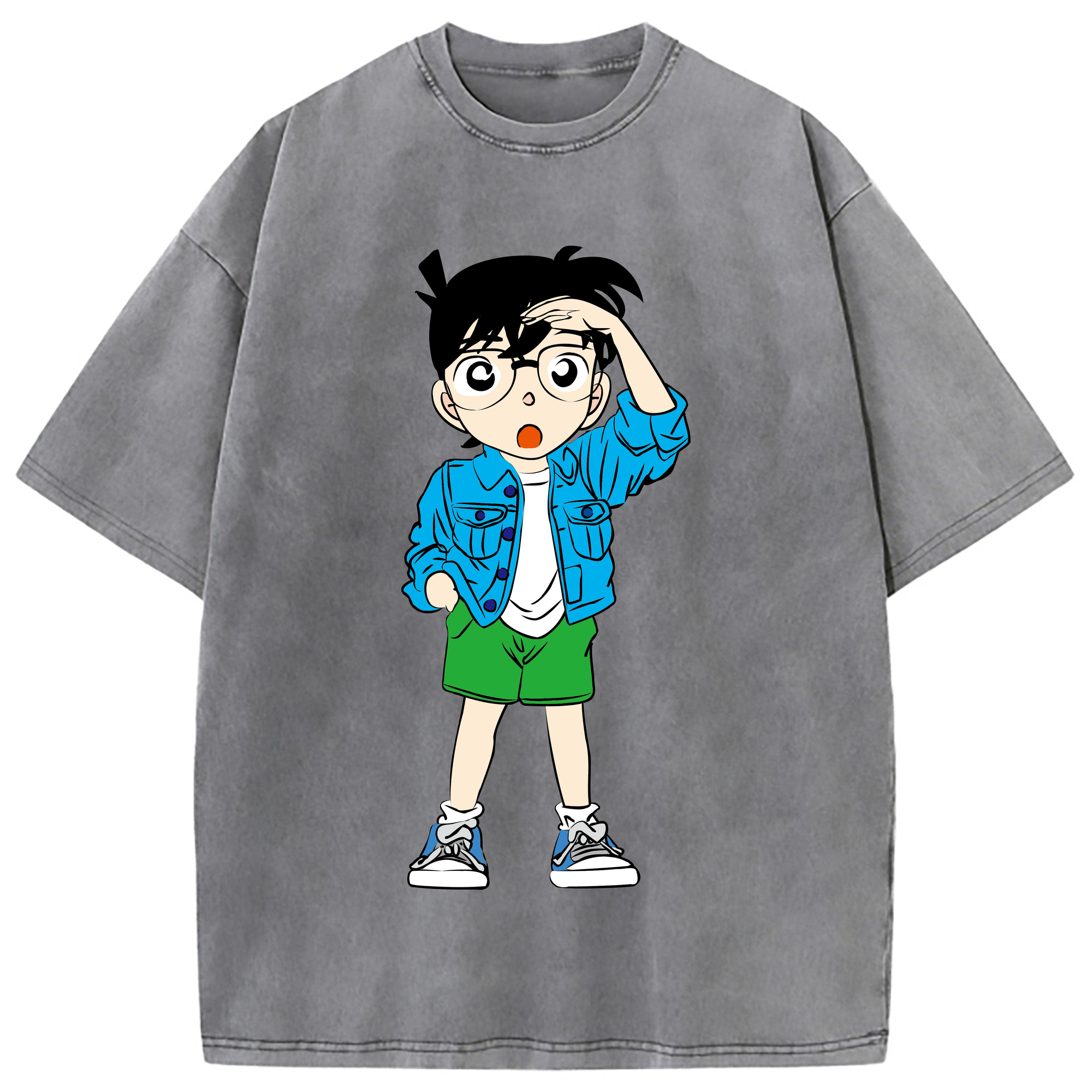 （画像用） 名探偵コナン 江戸川 コナン Detective Conan Conan Edogawa 綿100% ヴィンテージ風 半袖Tシャツ（フロントプリント）