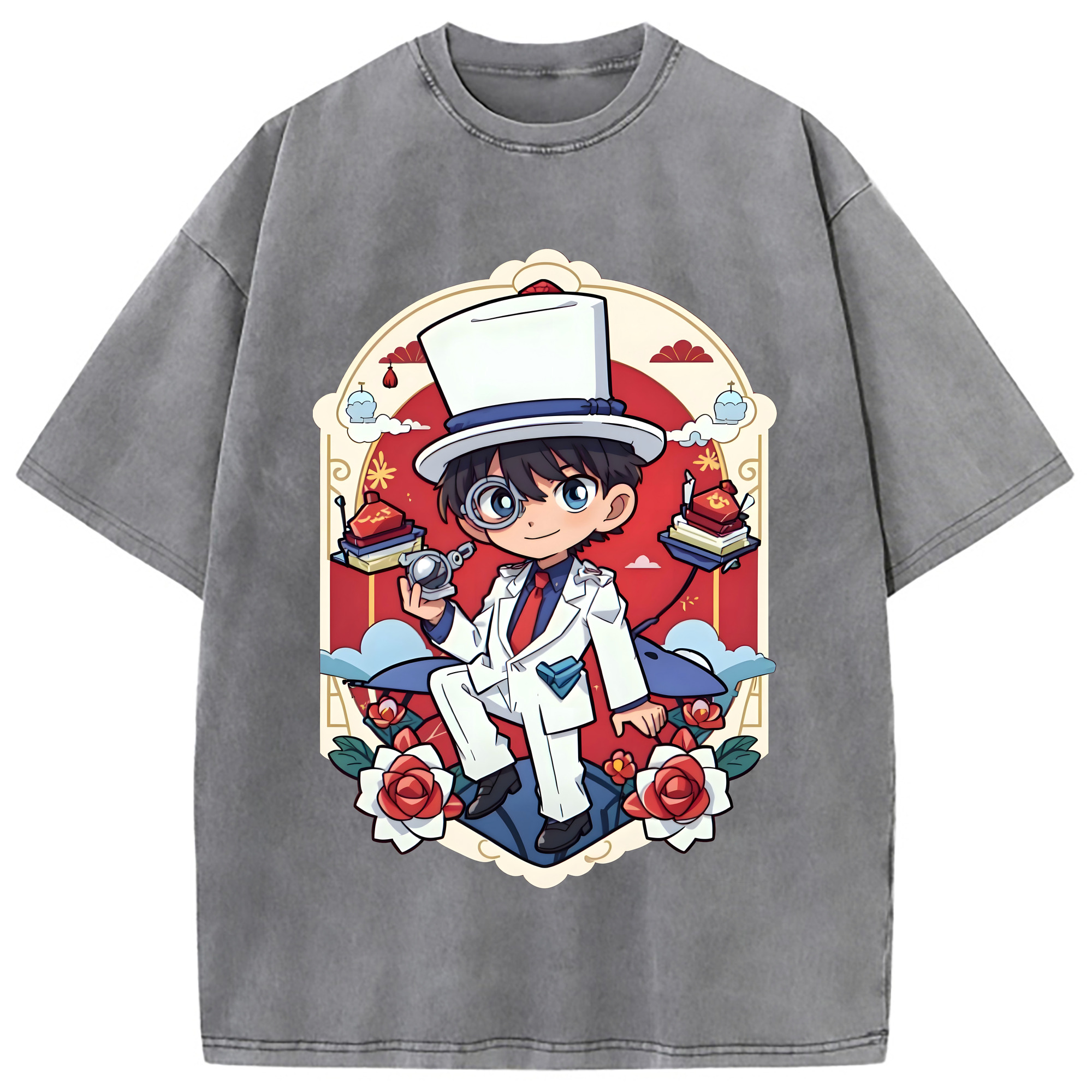 （画像用） 名探偵コナン くろば かいと Detective Conan Kuroba Kaito 綿100% ヴィンテージ風 半袖Tシャツ（フロントプリント）