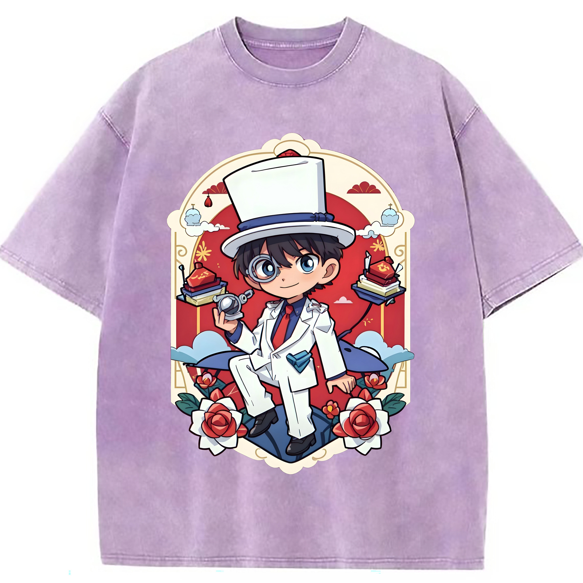 （画像用） 名探偵コナン くろば かいと Detective Conan Kuroba Kaito 綿100% ヴィンテージ風 半袖Tシャツ（フロントプリント）