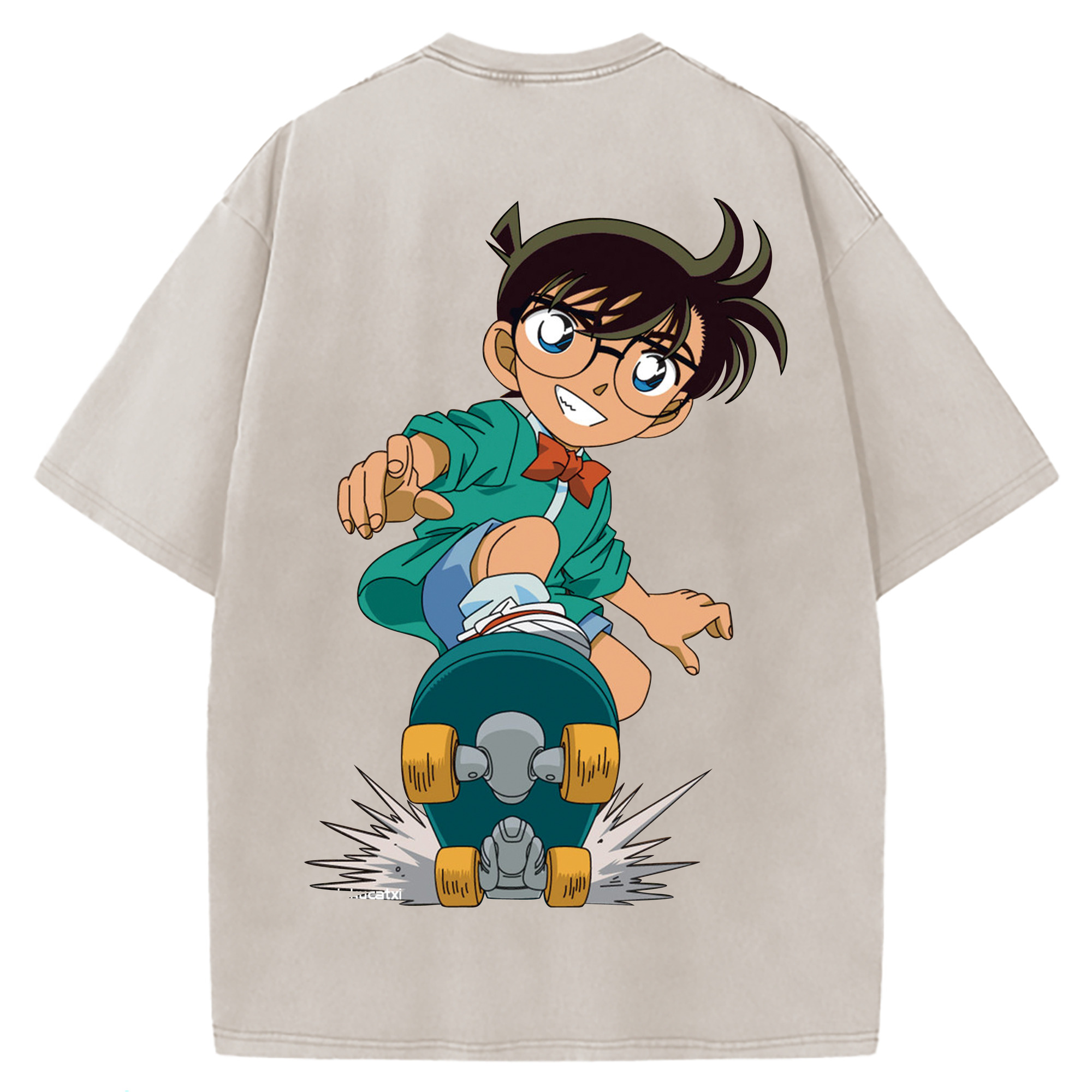 （画像用） 名探偵コナン 江戸川 コナン Detective Conan Conan Edogawa 綿100% ヴィンテージ風 半袖Tシャツ（背面プリント）