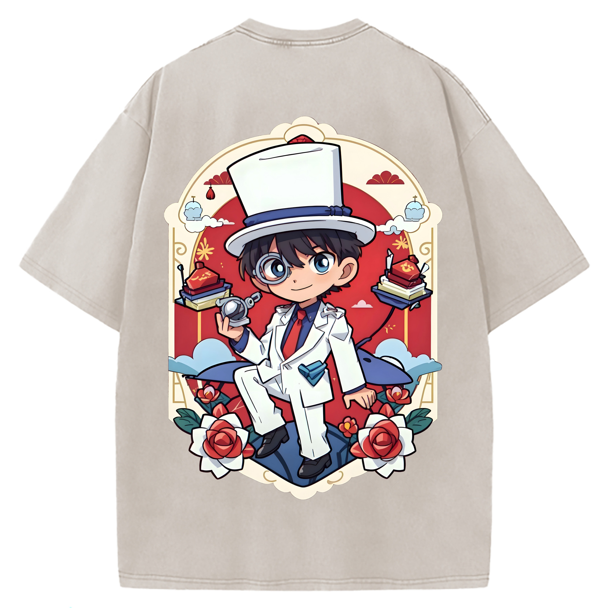 （画像用） 名探偵コナン くろば かいと Detective Conan Kuroba Kaito 綿100% ヴィンテージ風 半袖Tシャツ（背面プリント）