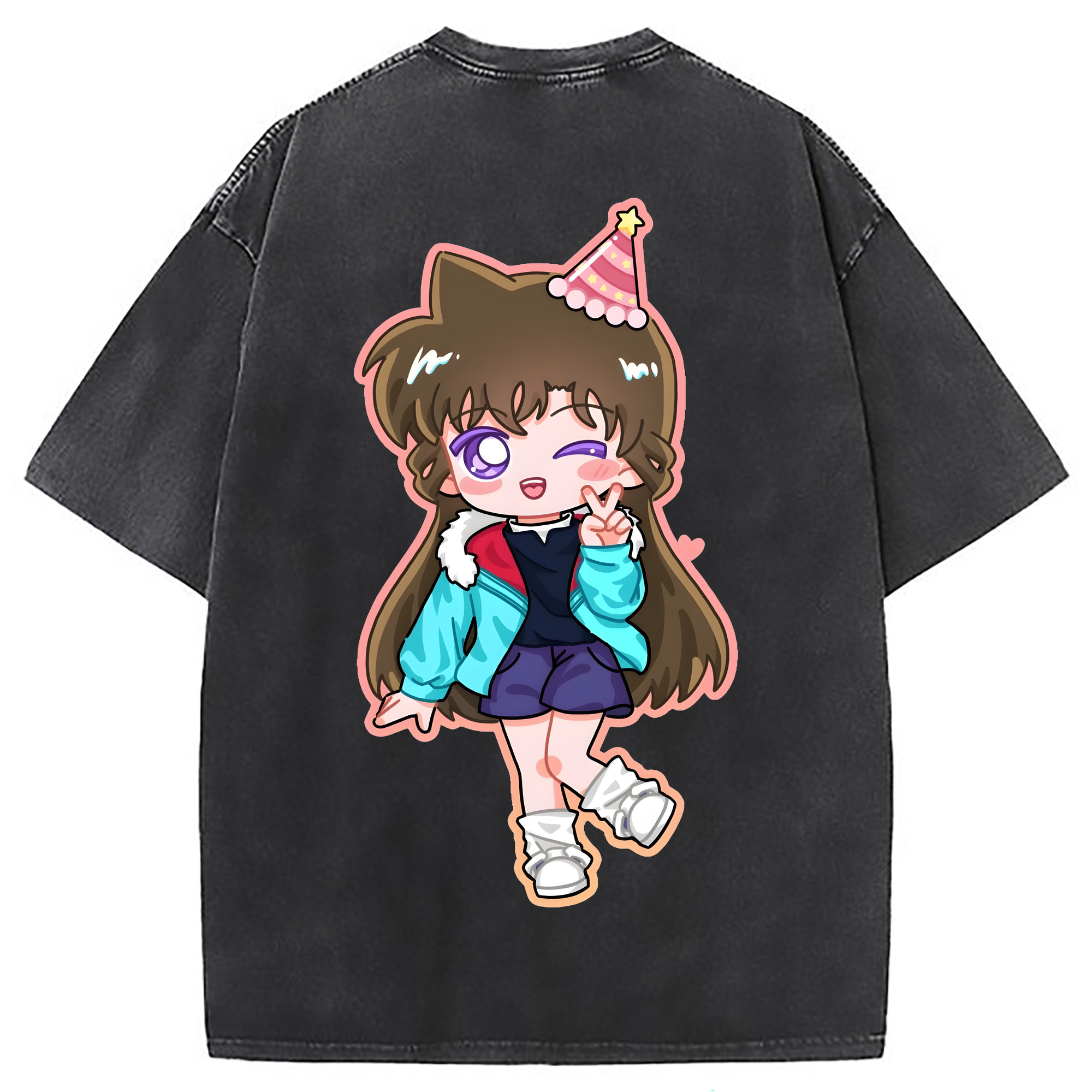 （画像用） 名探偵コナン 毛利 蘭 もうり らん、モーリ ラン Detective Conan Rachel Moore 綿100% ヴィンテージ風 半袖Tシャツ（背面プリント）