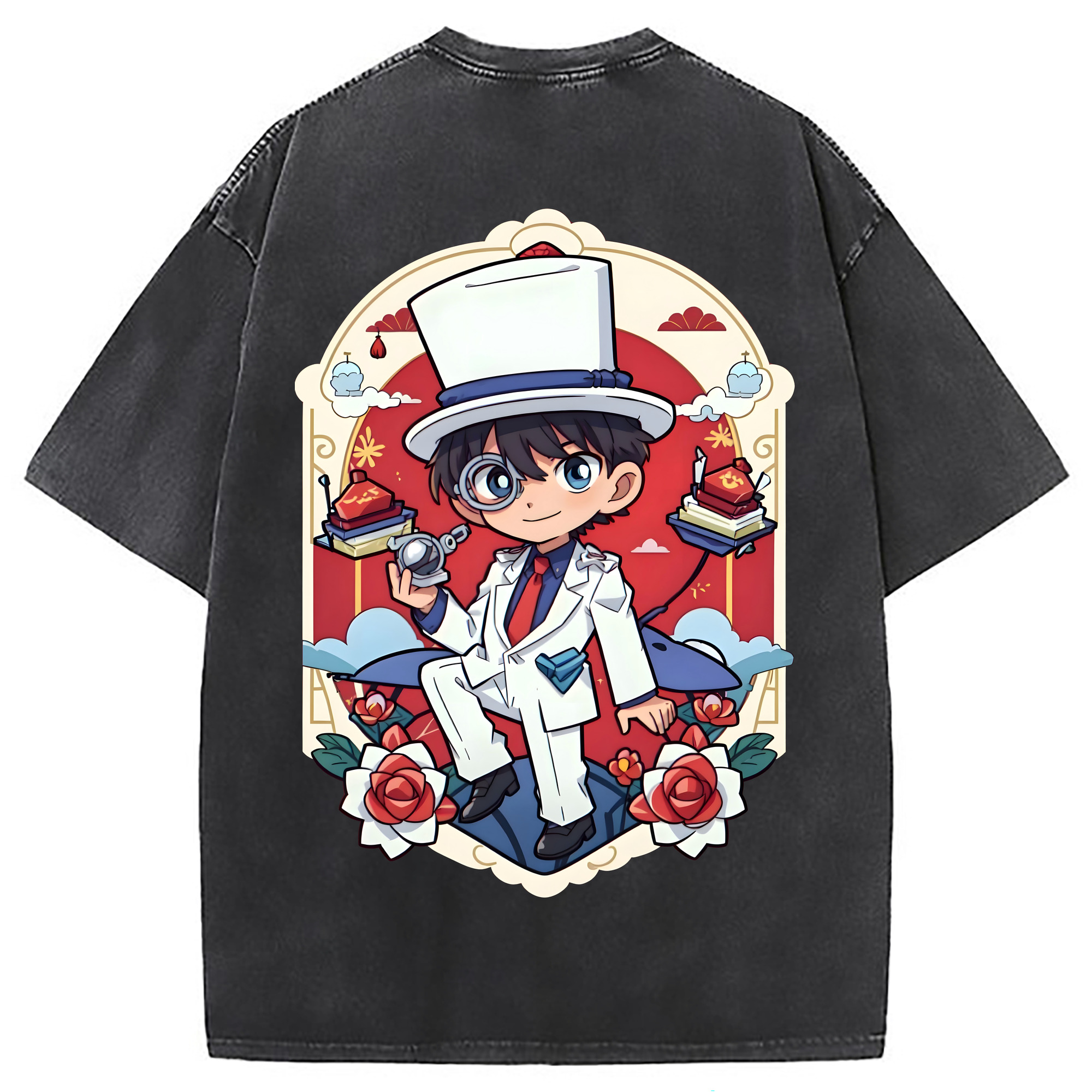 （画像用） 名探偵コナン くろば かいと Detective Conan Kuroba Kaito 綿100% ヴィンテージ風 半袖Tシャツ（背面プリント）