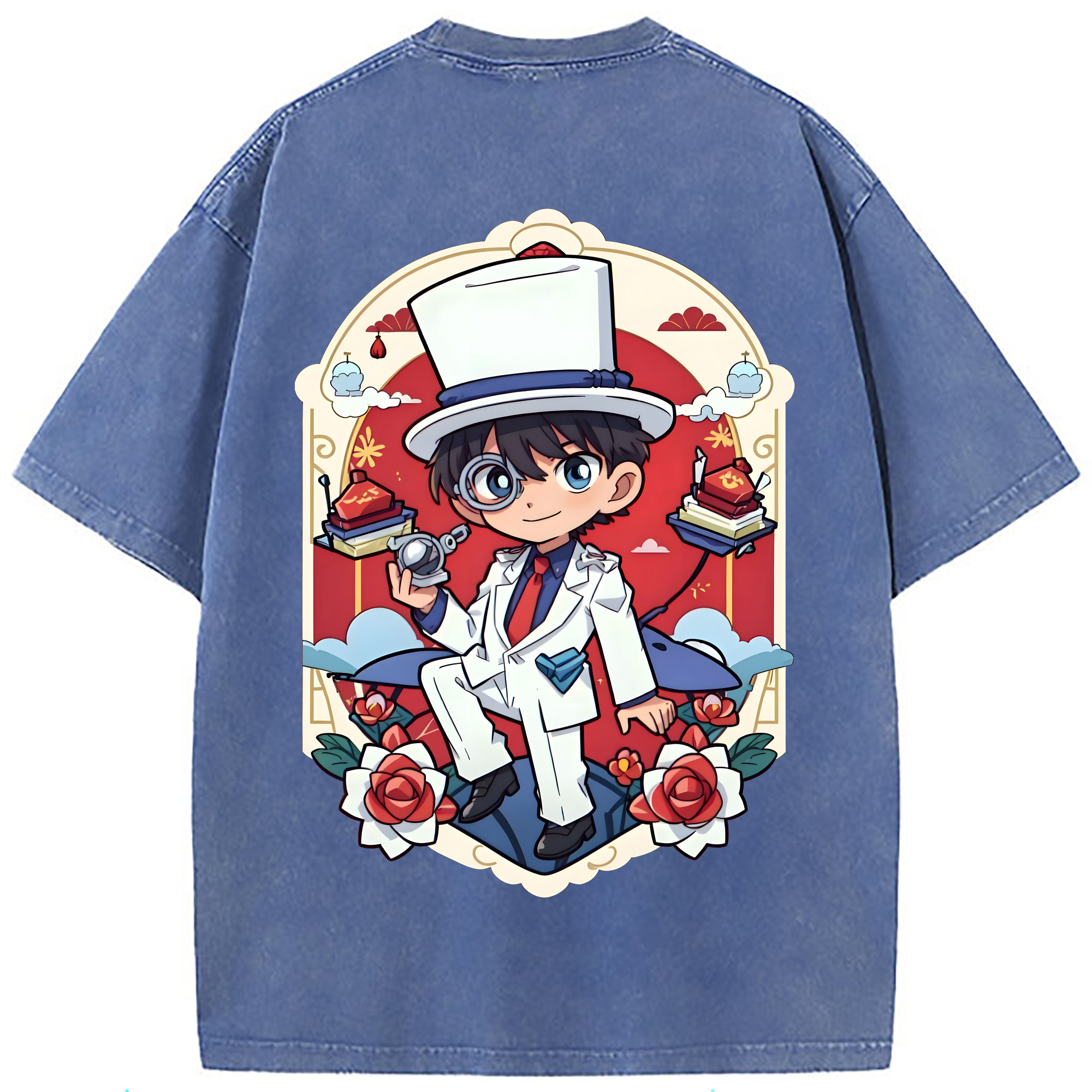 （画像用） 名探偵コナン くろば かいと Detective Conan Kuroba Kaito 綿100% ヴィンテージ風 半袖Tシャツ（背面プリント）