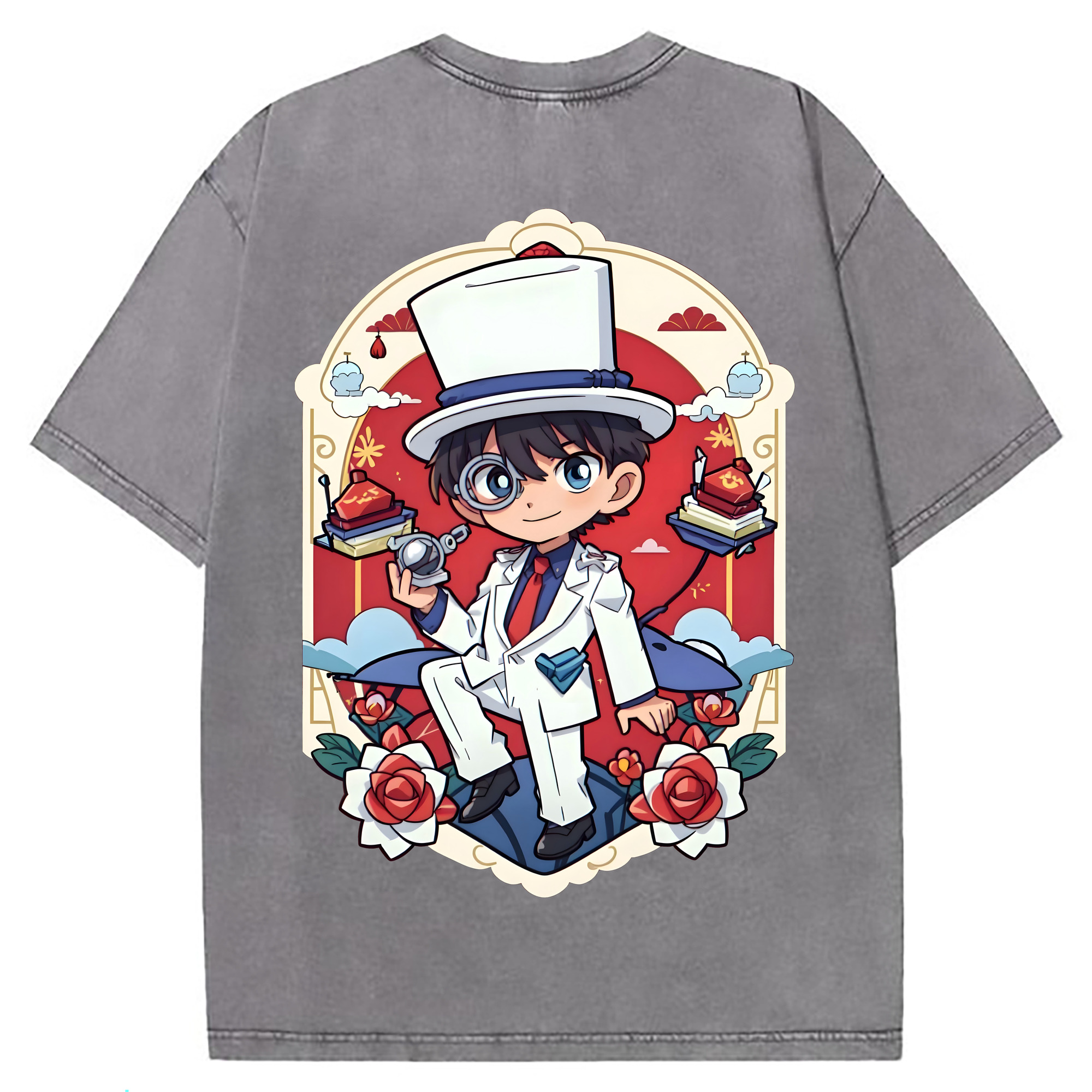 （画像用） 名探偵コナン くろば かいと Detective Conan Kuroba Kaito 綿100% ヴィンテージ風 半袖Tシャツ（背面プリント）