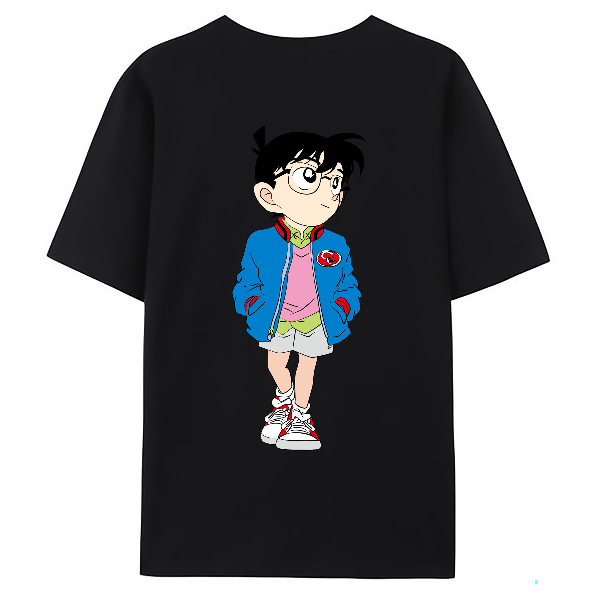 （画像用） 名探偵コナン 江戸川 コナン Detective Conan Conan Edogawa 綿100％ メンズ半袖Tシャツ（バックプリント） 通気性