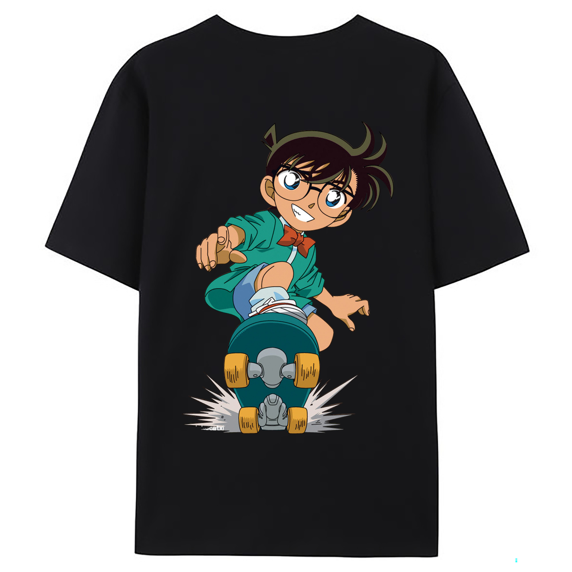 （画像用） 名探偵コナン 江戸川 コナン Detective Conan Conan Edogawa 綿100％ メンズ半袖Tシャツ（バックプリント） 通気性