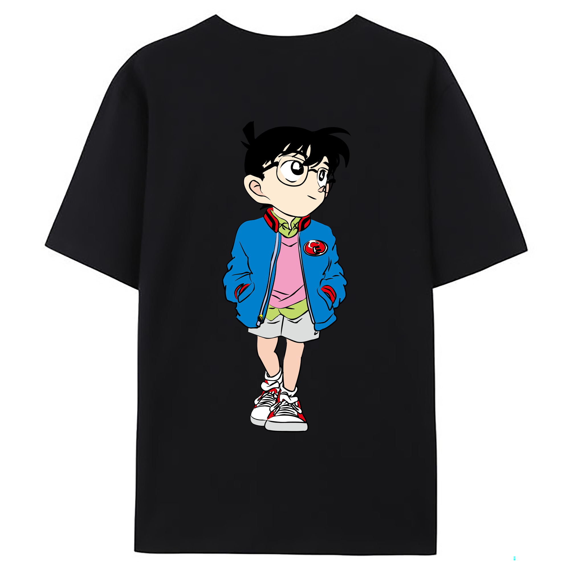 （画像用） 名探偵コナン 江戸川 コナン Detective Conan Conan Edogawa 綿100％ メンズ半袖Tシャツ（バックプリント） 通気性