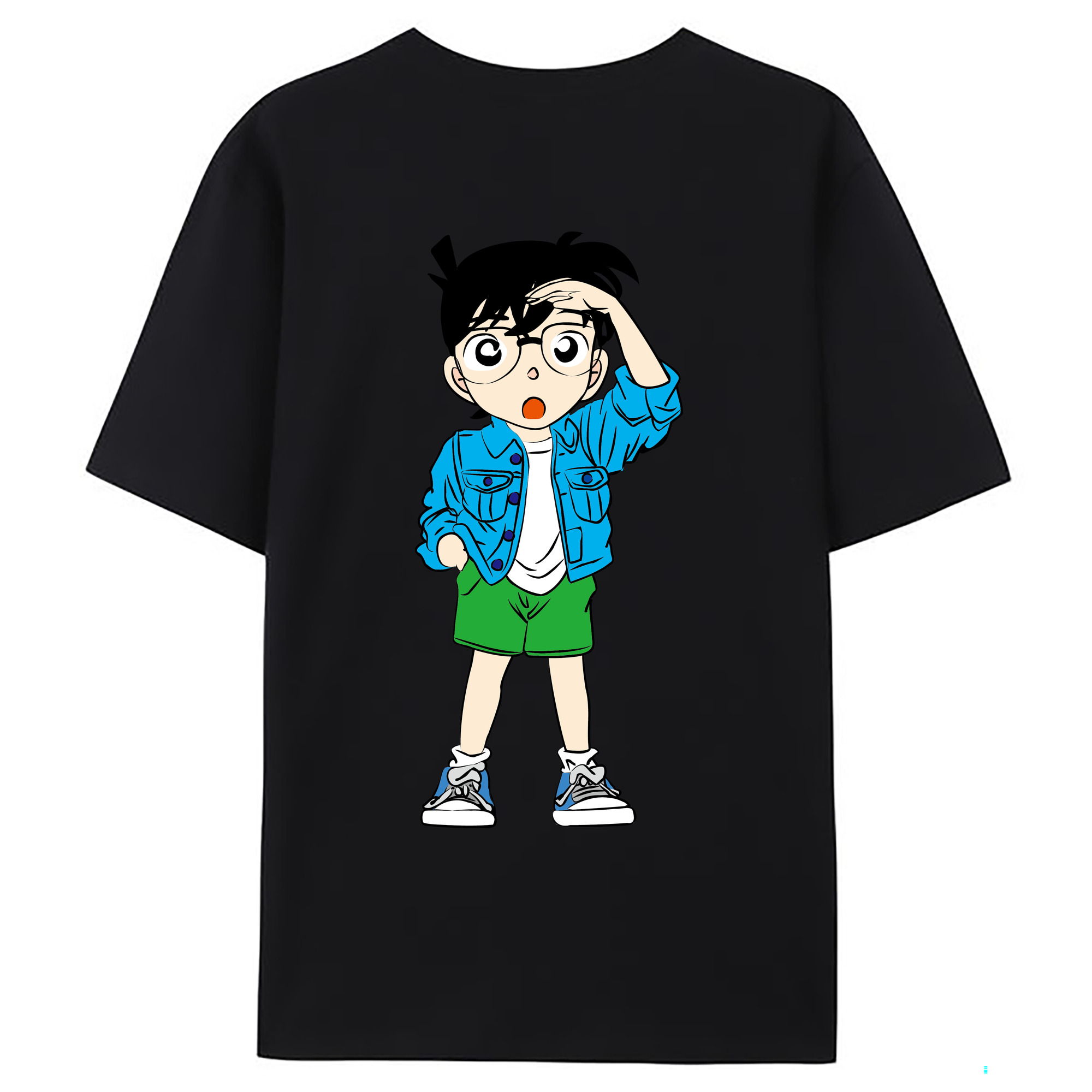 （画像用） 名探偵コナン 江戸川 コナン Detective Conan Conan Edogawa 綿100％ メンズ半袖Tシャツ（バックプリント） 通気性