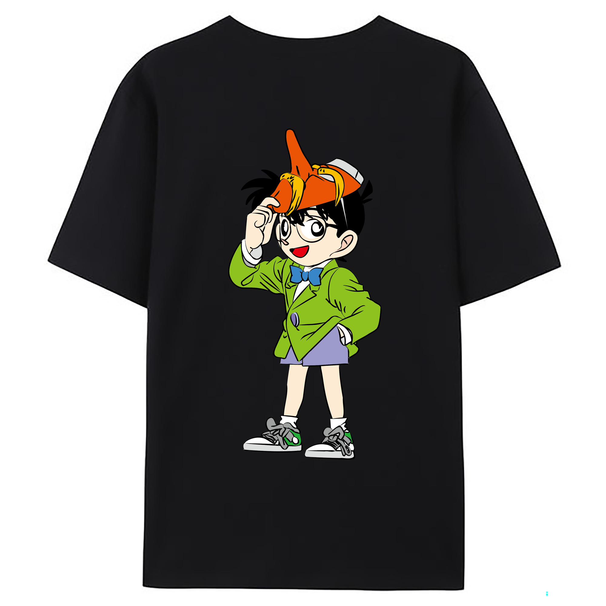 （画像用） 名探偵コナン 江戸川 コナン Detective Conan Conan Edogawa 綿100％ メンズ半袖Tシャツ（バックプリント） 通気性