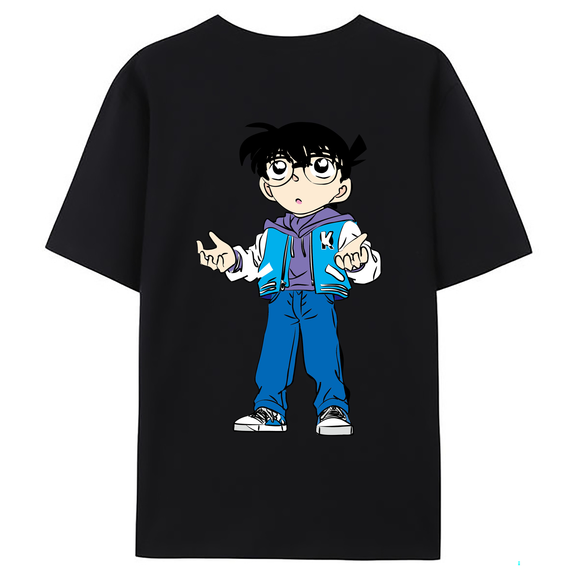 （画像用） 名探偵コナン 江戸川 コナン Detective Conan Conan Edogawa 綿100％ メンズ半袖Tシャツ（バックプリント） 通気性