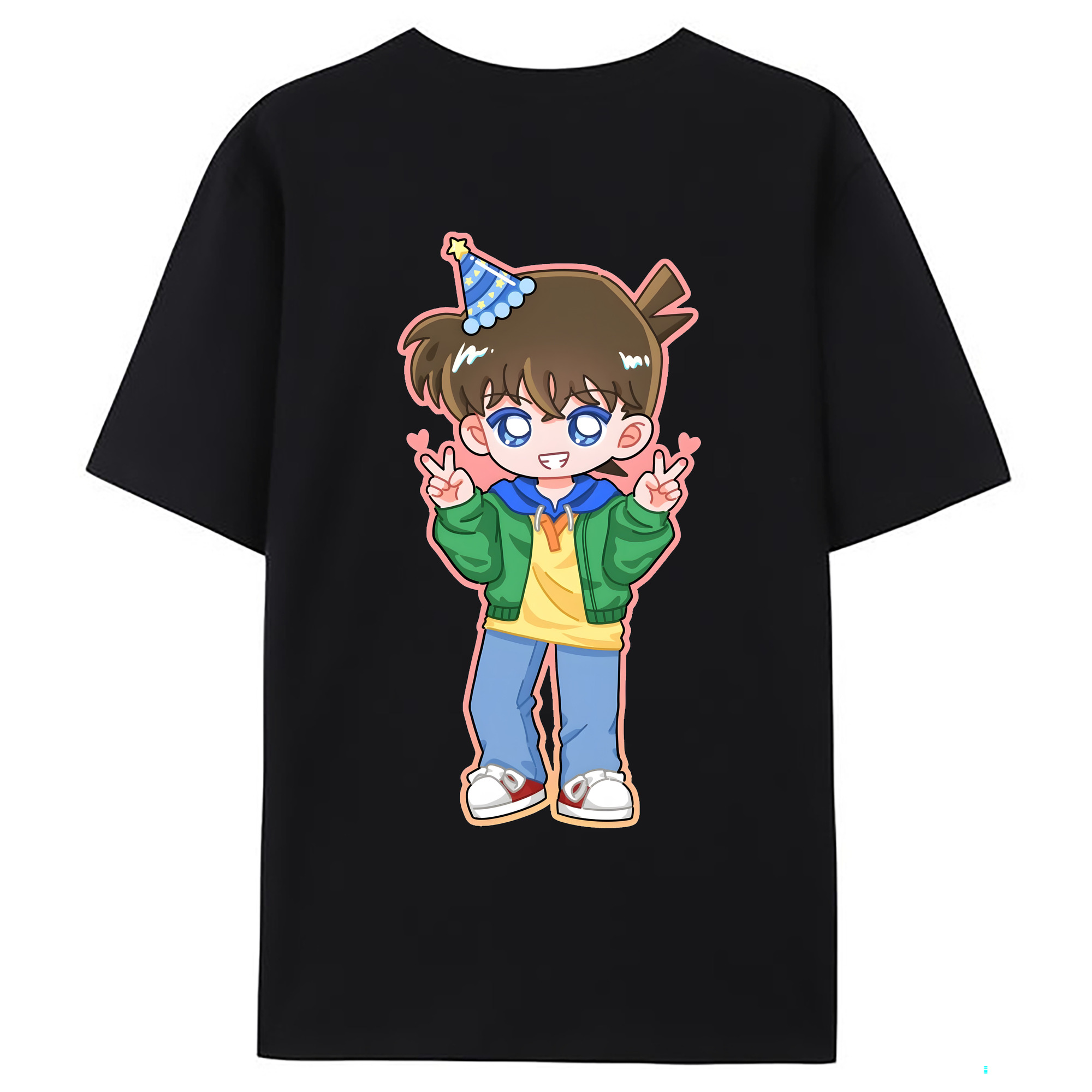 （画像用） 名探偵コナン 江戸川 コナン Detective Conan Conan Edogawa 綿100％ メンズ半袖Tシャツ（バックプリント） 通気性