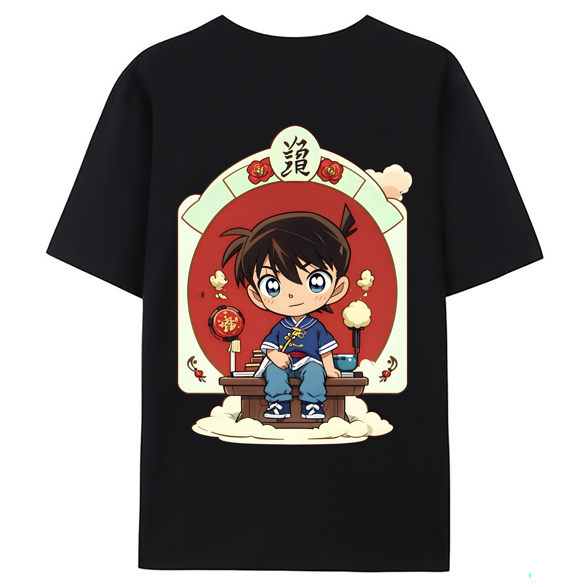 （画像用） 名探偵コナン 江戸川 コナン Detective Conan Conan Edogawa 綿100％ メンズ半袖Tシャツ（バックプリント） 通気性