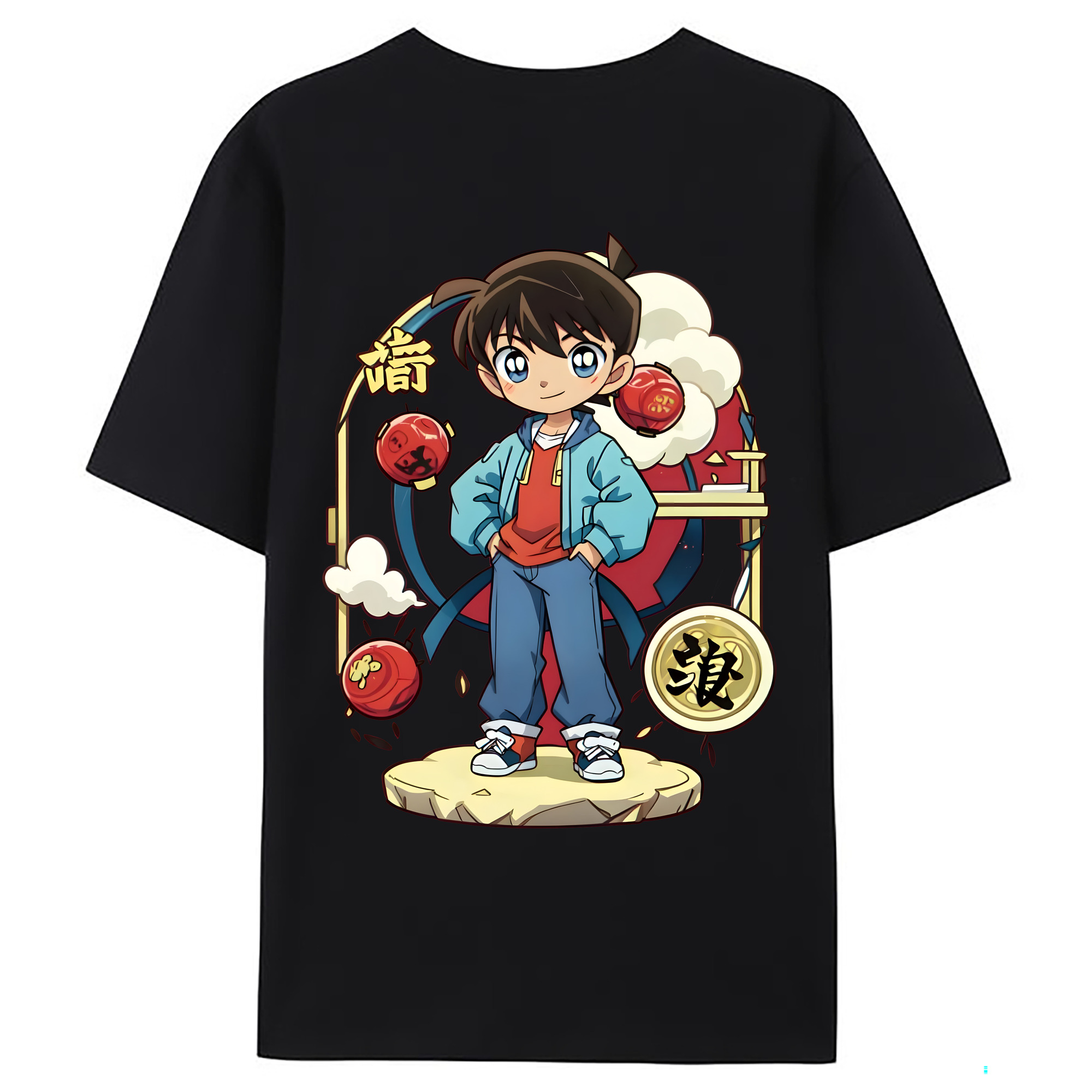（画像用） 名探偵コナン 江戸川 コナン Detective Conan Conan Edogawa 綿100％ メンズ半袖Tシャツ（バックプリント） 通気性