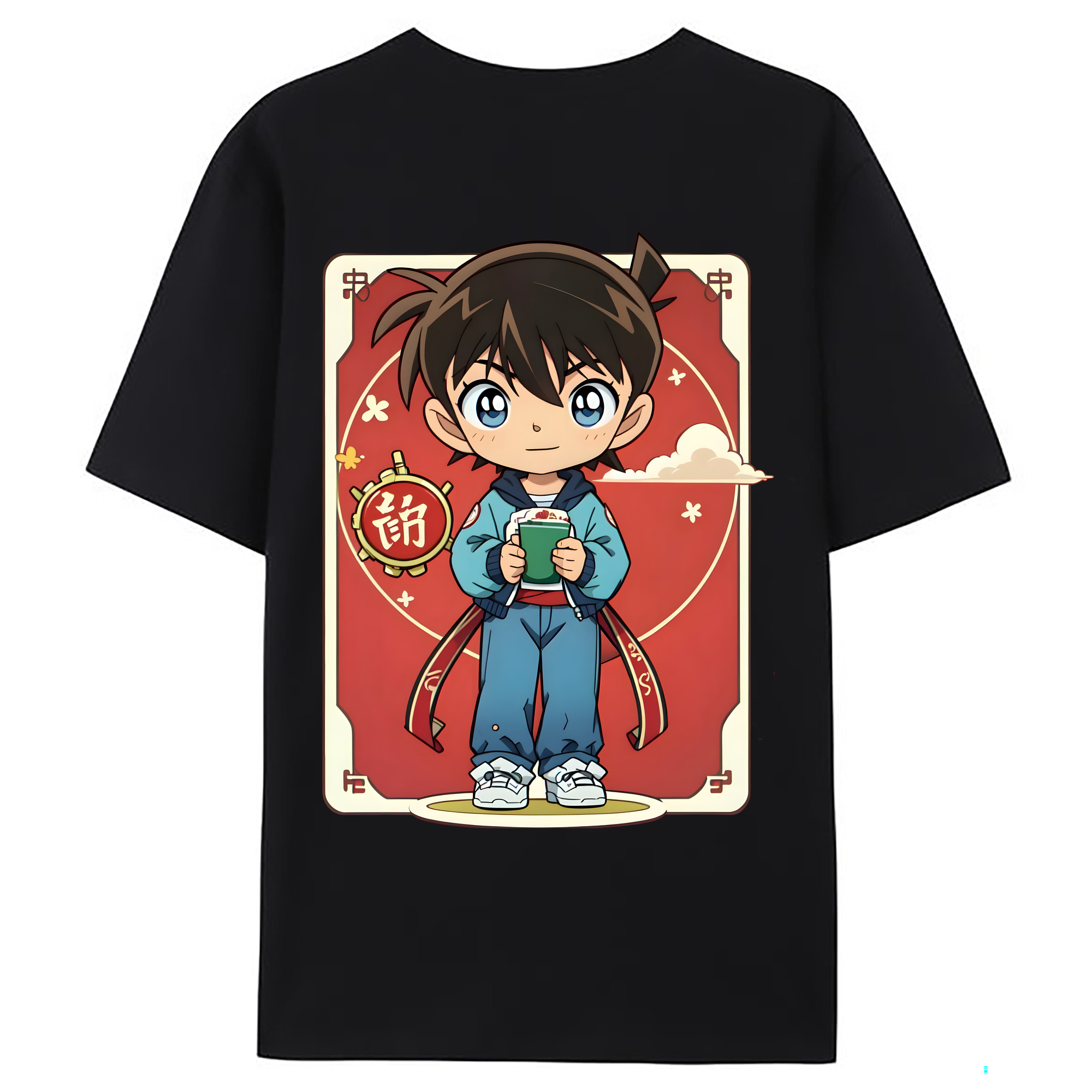 （画像用） 名探偵コナン 江戸川 コナン Detective Conan Conan Edogawa 綿100％ メンズ半袖Tシャツ（バックプリント） 通気性