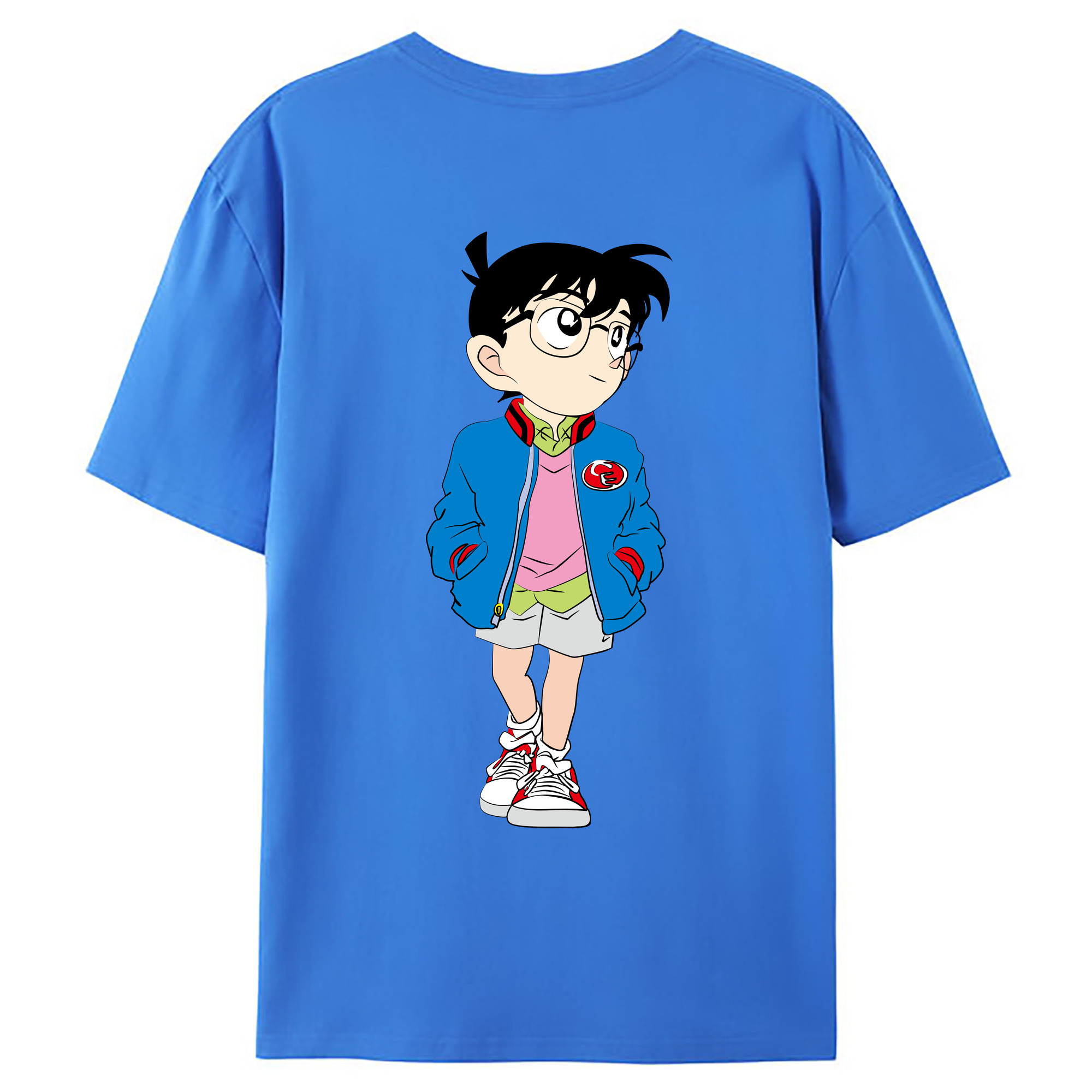 （画像用） 名探偵コナン 江戸川 コナン Detective Conan Conan Edogawa 綿100％ メンズ半袖Tシャツ（バックプリント） 通気性