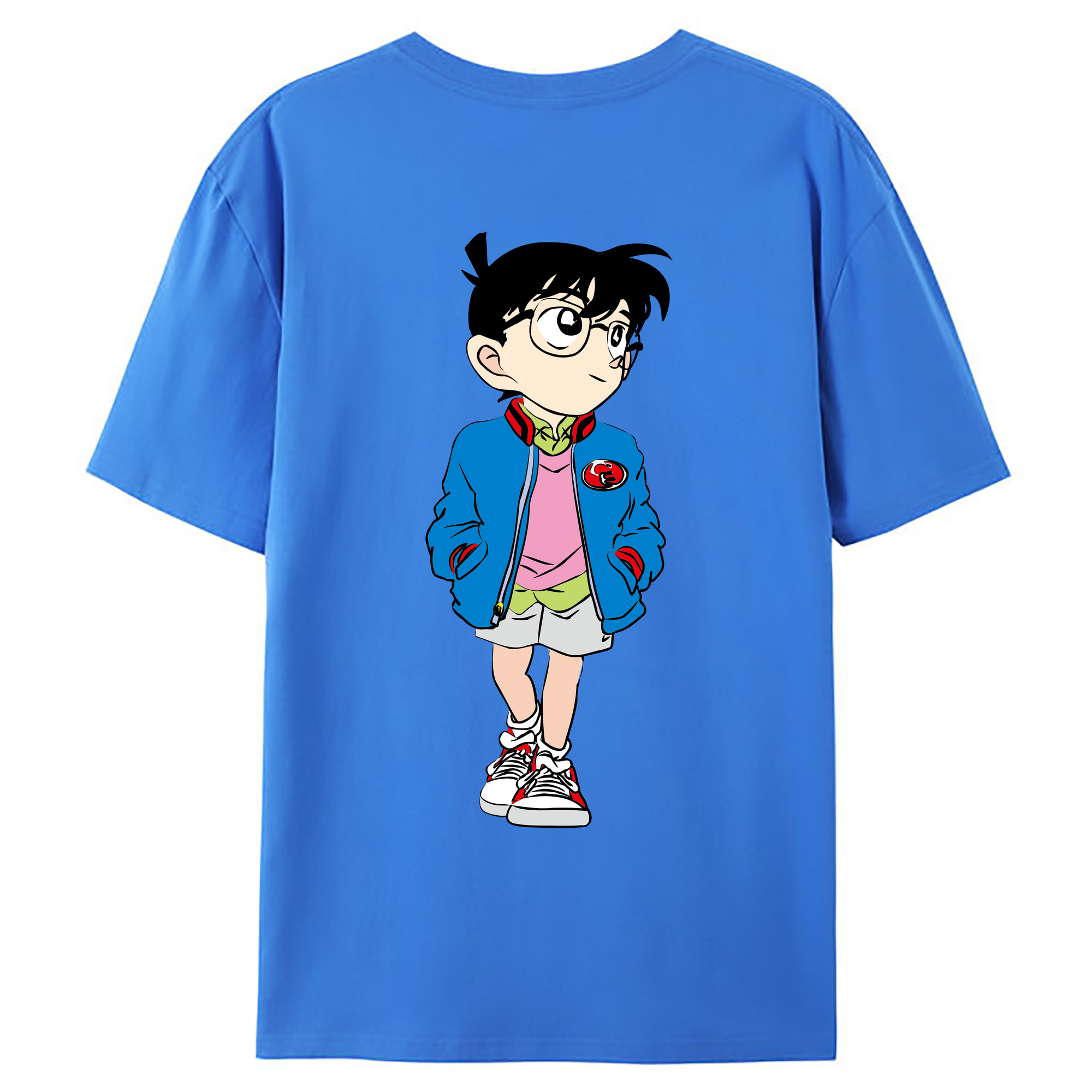 （画像用） 名探偵コナン 江戸川 コナン Detective Conan Conan Edogawa 綿100％ メンズ半袖Tシャツ（バックプリント） 通気性