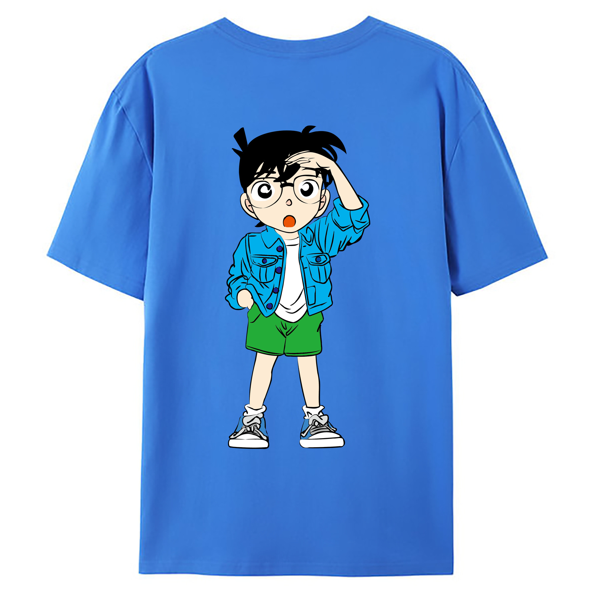 （画像用） 名探偵コナン 江戸川 コナン Detective Conan Conan Edogawa 綿100％ メンズ半袖Tシャツ（バックプリント） 通気性